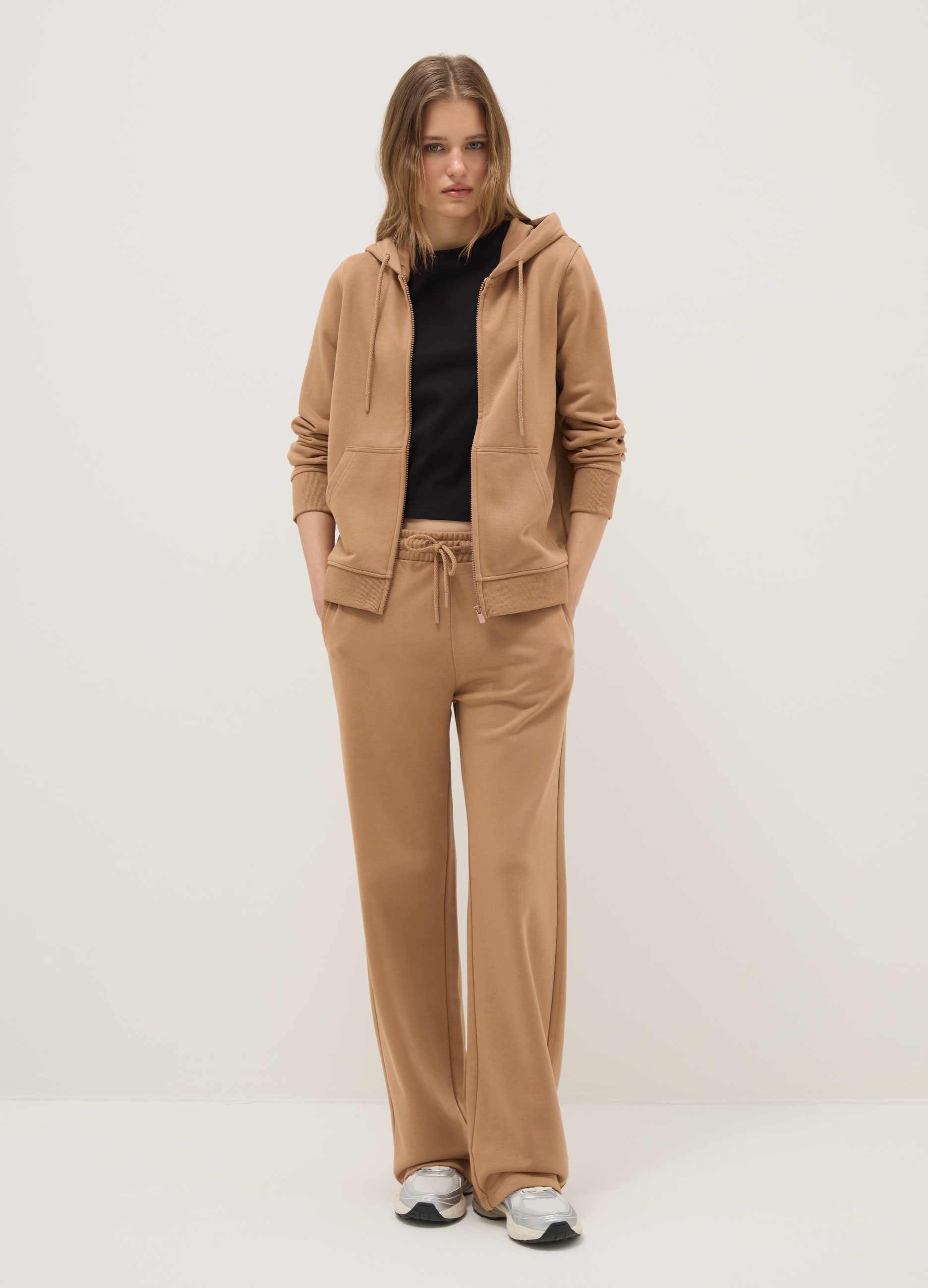 Pantalones Marrones De Mezcla De Algodón Corte Regular, Mujer, Marrón claro, Talla: 36