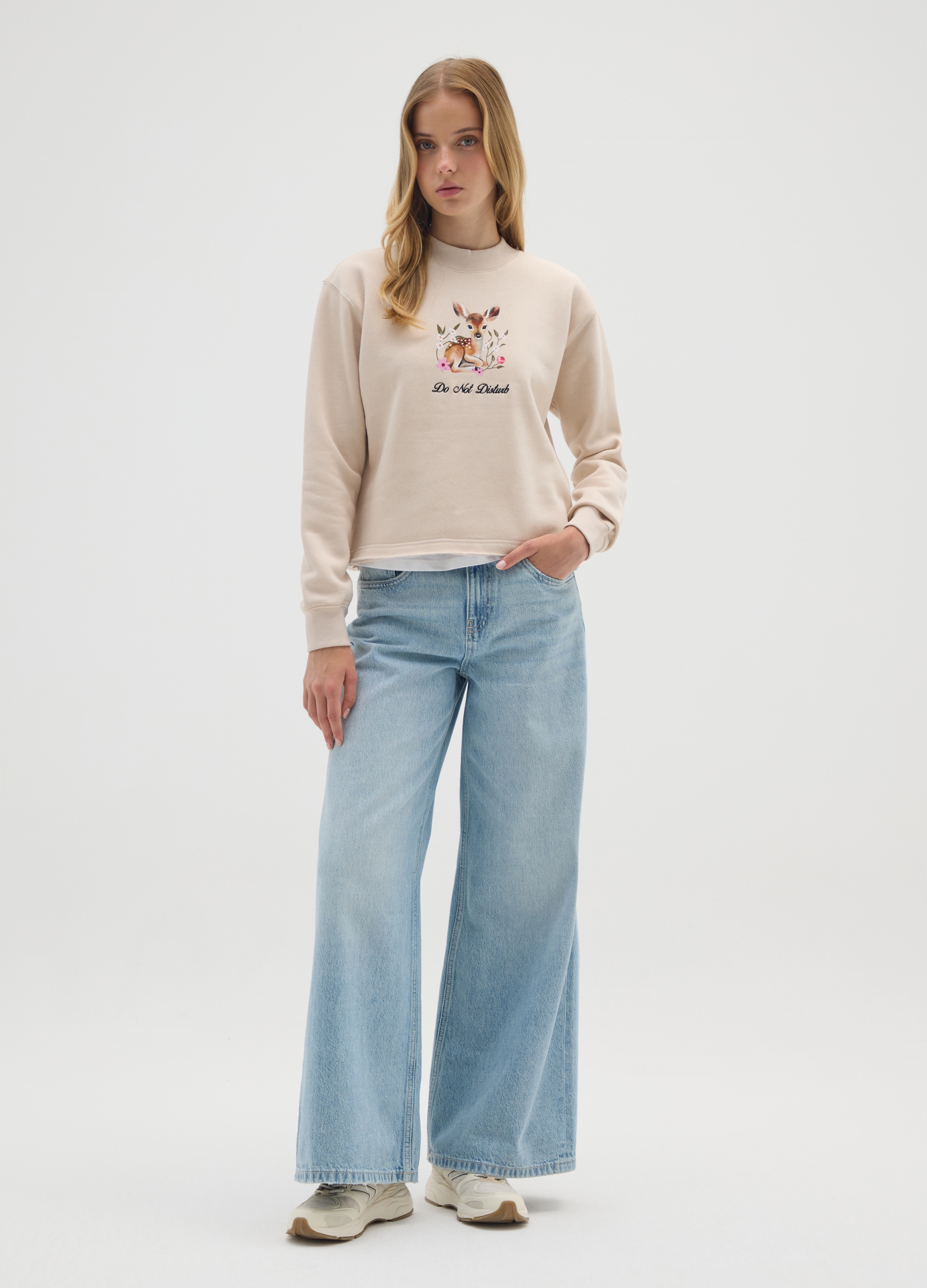 E-TEES, Felpa In Misto Cotone Beige Regular Fit, Donna, Beige, Taglia: L