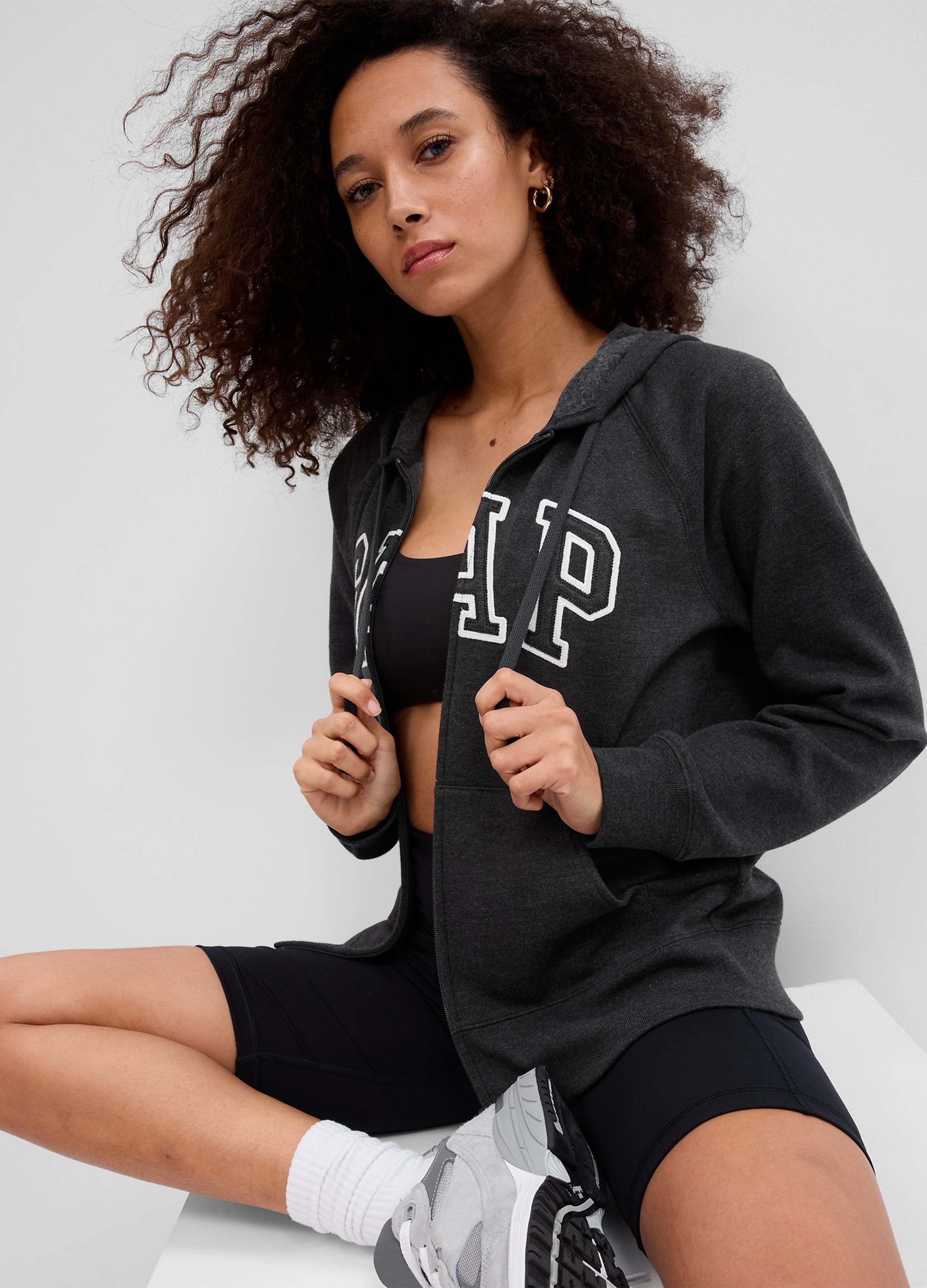 GAP, Full-zip Con Cappuccio Ricamo Logo, Donna, Grigio, Taglia: XS