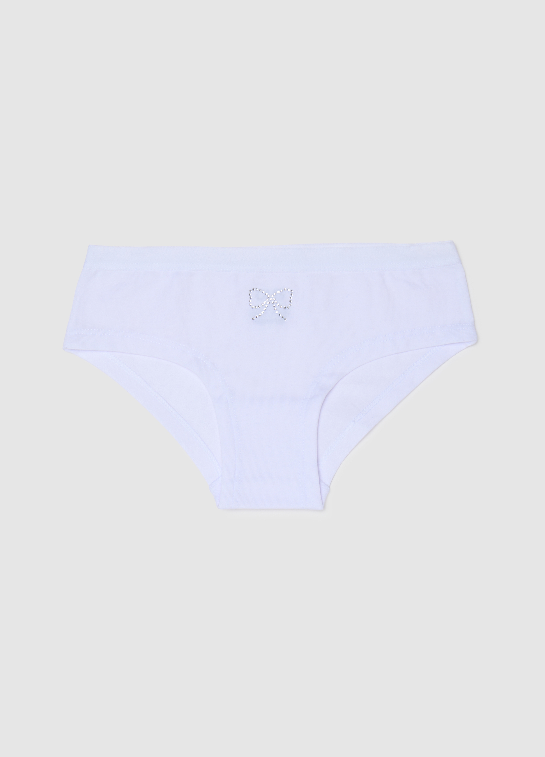Braguita De Niña En Algodón Blanco Ajuste Regular Con Lazo De Strass, Niña, Blanco óptico, Talla: 5-6