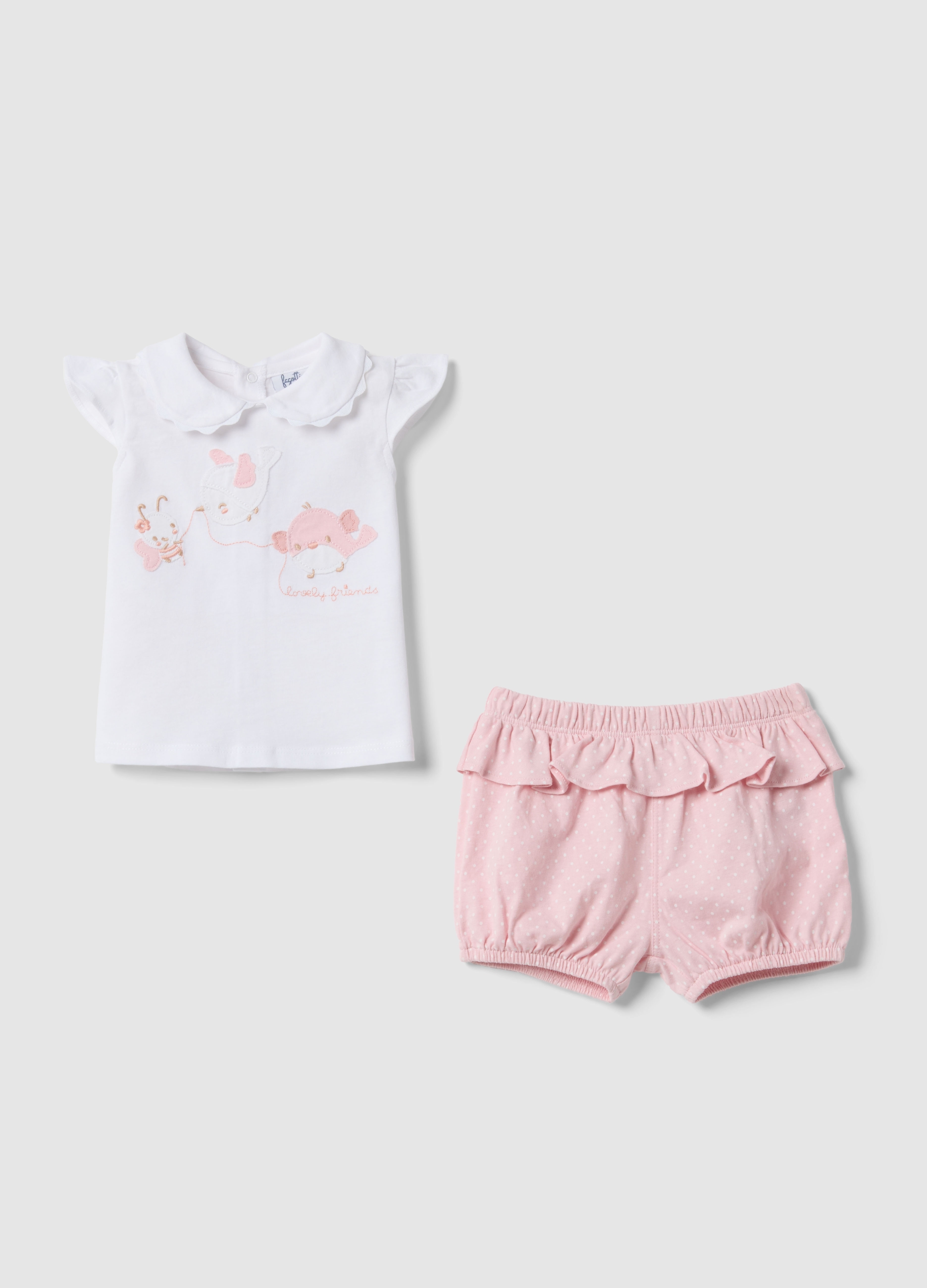 FAGOTTINO, Set Maglia Pantaloncini In Puro Cotone Multicolor Da Neonata, Bebé Niña, Pink/White, Talla: 3-6