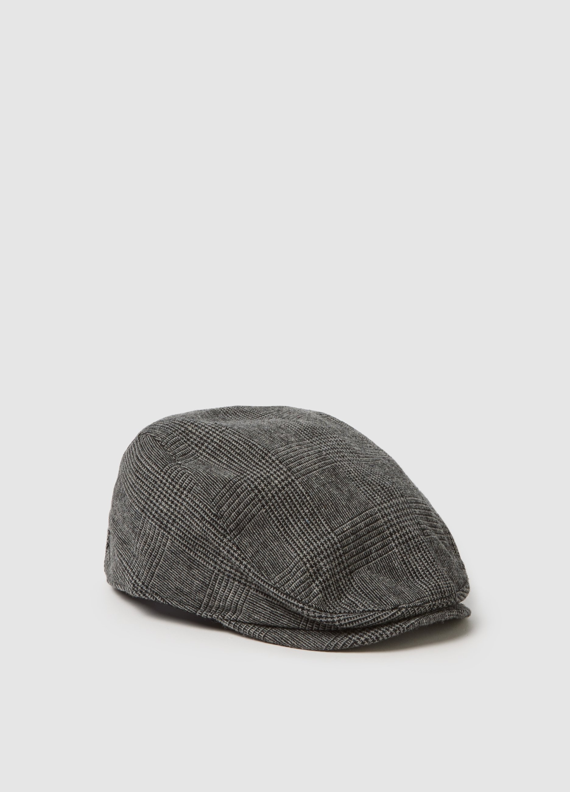 Gorra Plana De Mezcla De Lana Gris, Hombre, Negro, Talla: L