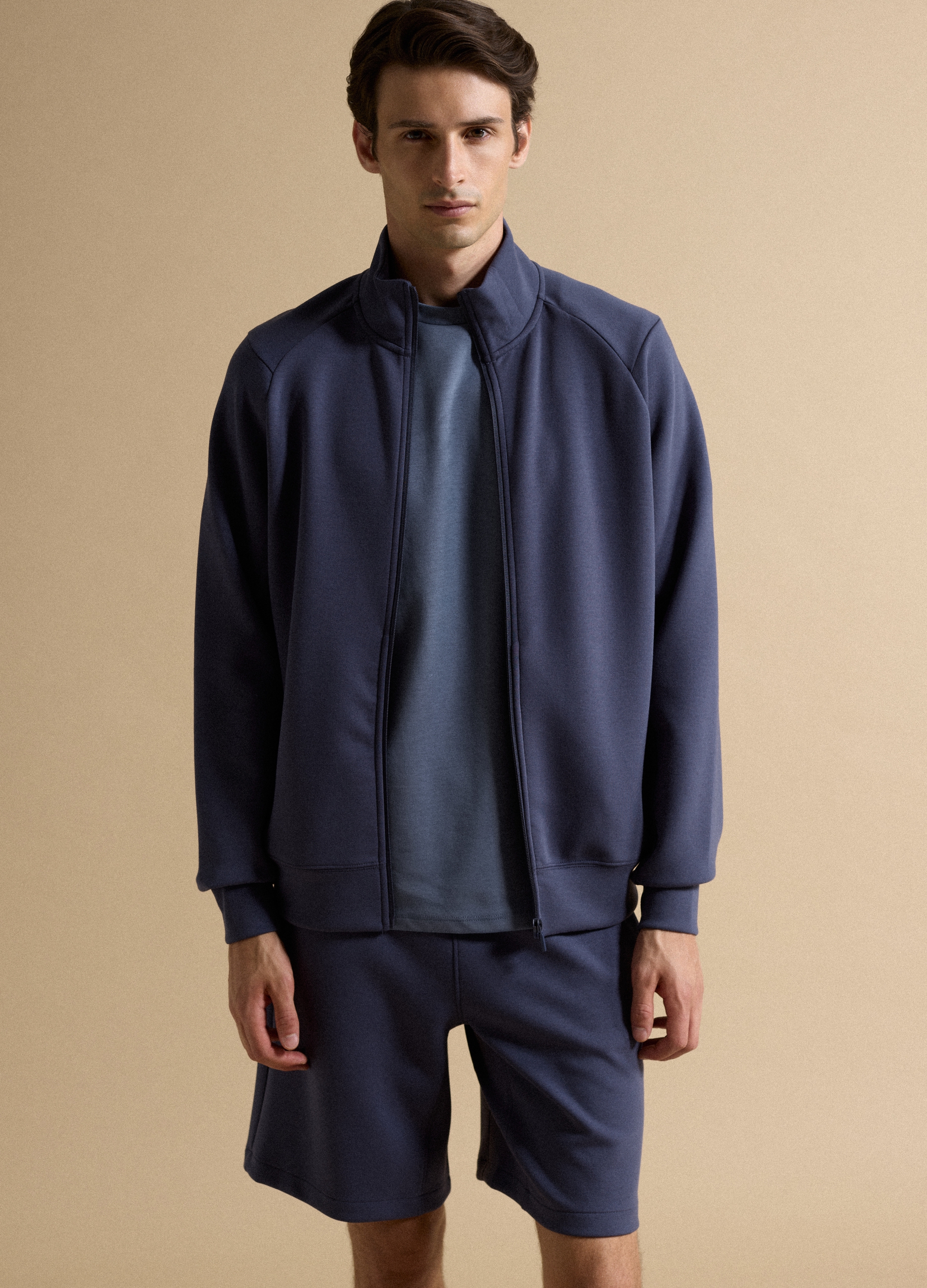 Piombo Tech, Full-zip Blu Con Colletto In Tessuto Elasticizzato Easy Dry Regular Fit, Uomo, Blu, Taglia: S