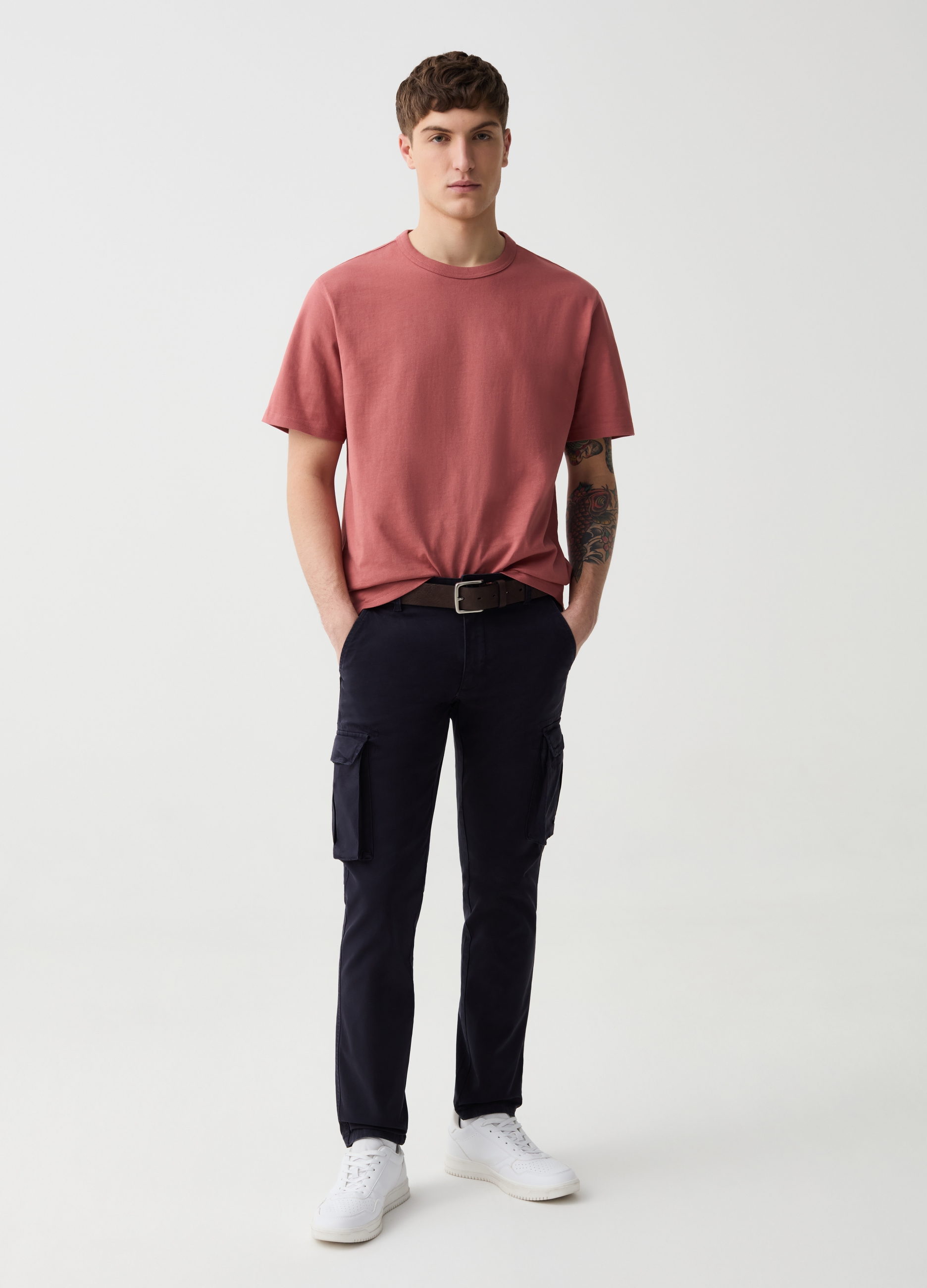 OVS , Pantalone Cargo Slim Fit In Twill Stretch, Uomo, Blu, Taglia: 54