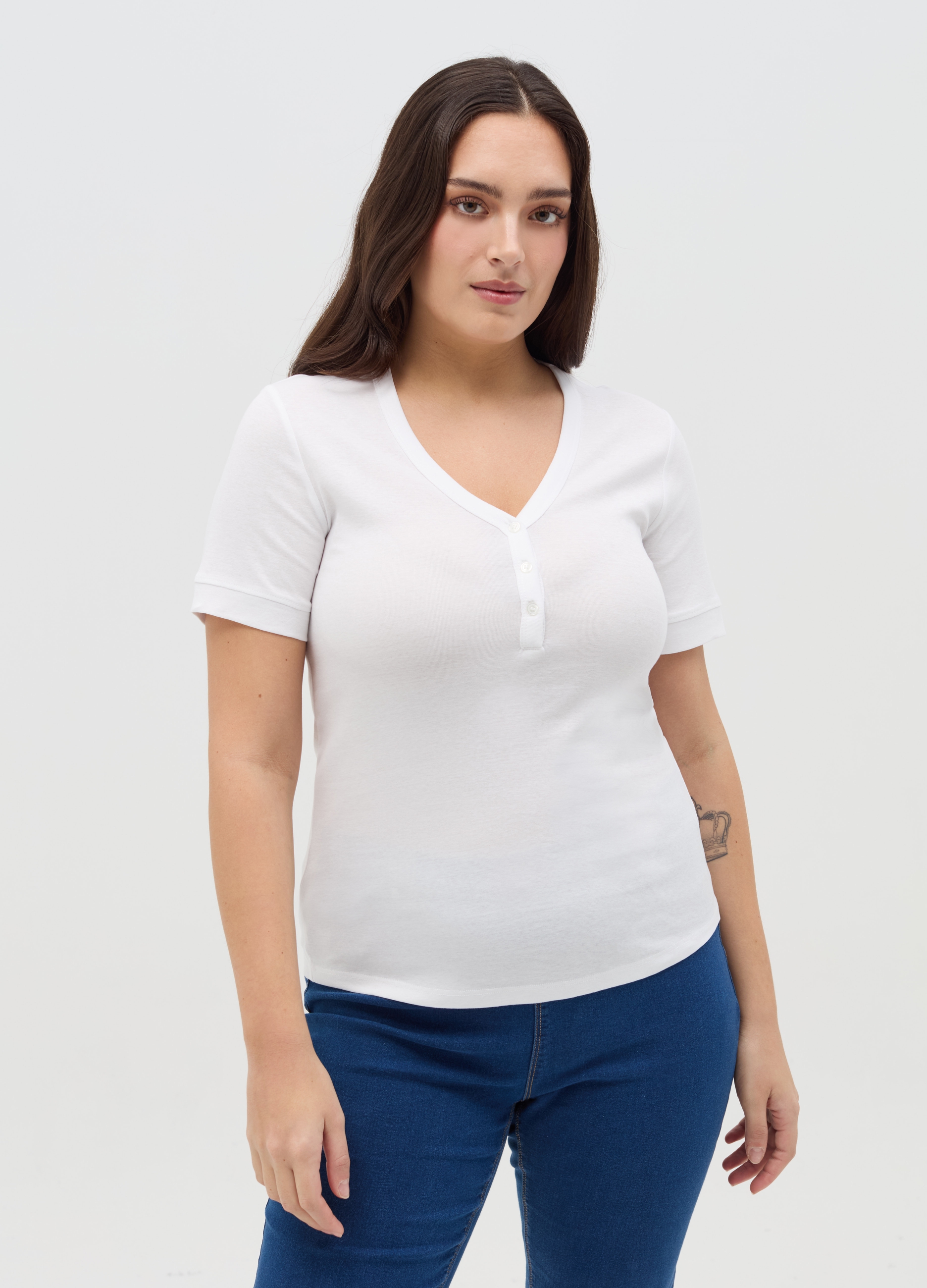 OVS, T-shirt Con Scollo Serafino A V Curvy, Donna, Bianco, Taglia: S