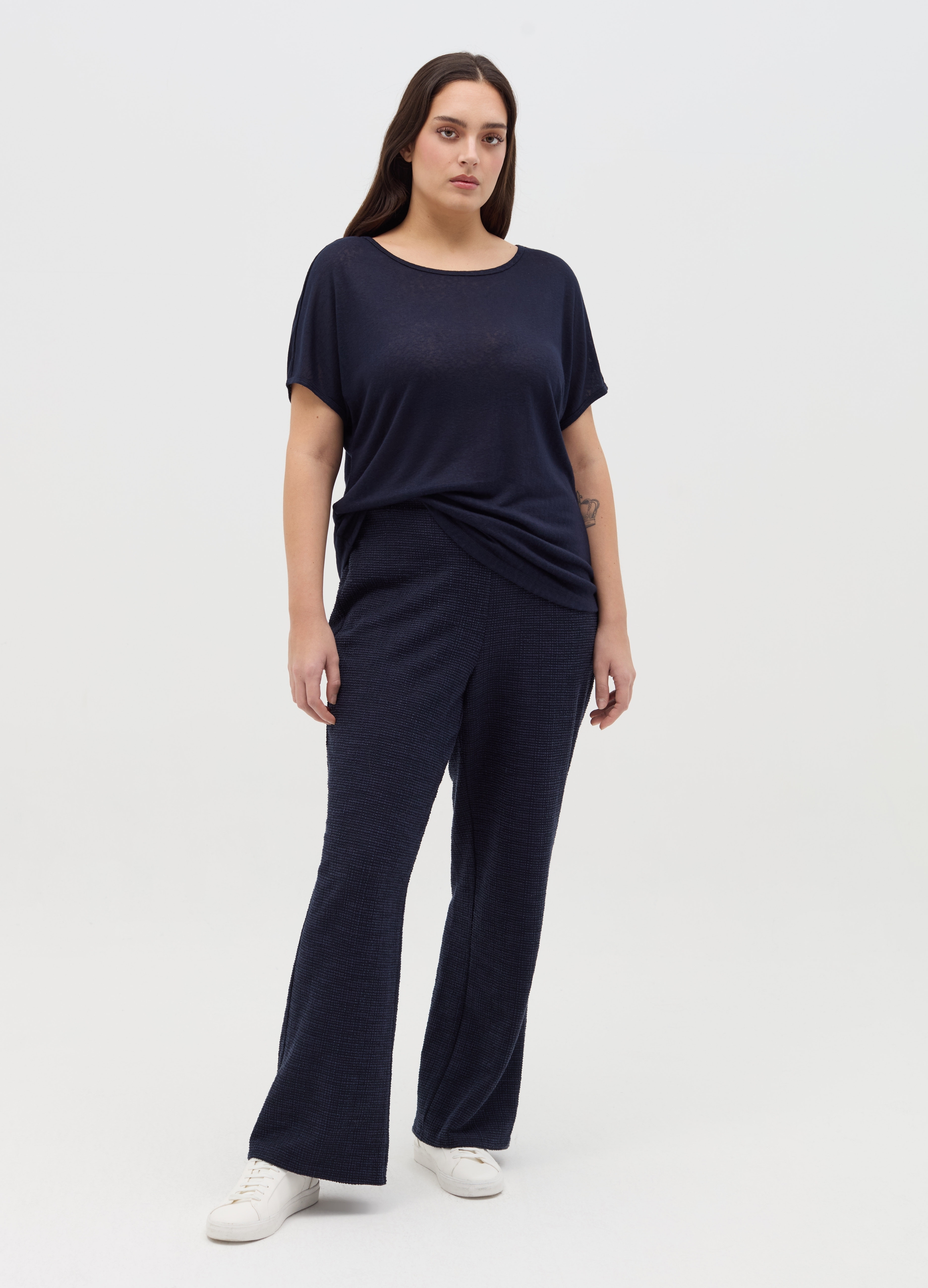 OVS, T-shirt In Misto Viscosa Curvy, Donna, Blu, Taglia: L