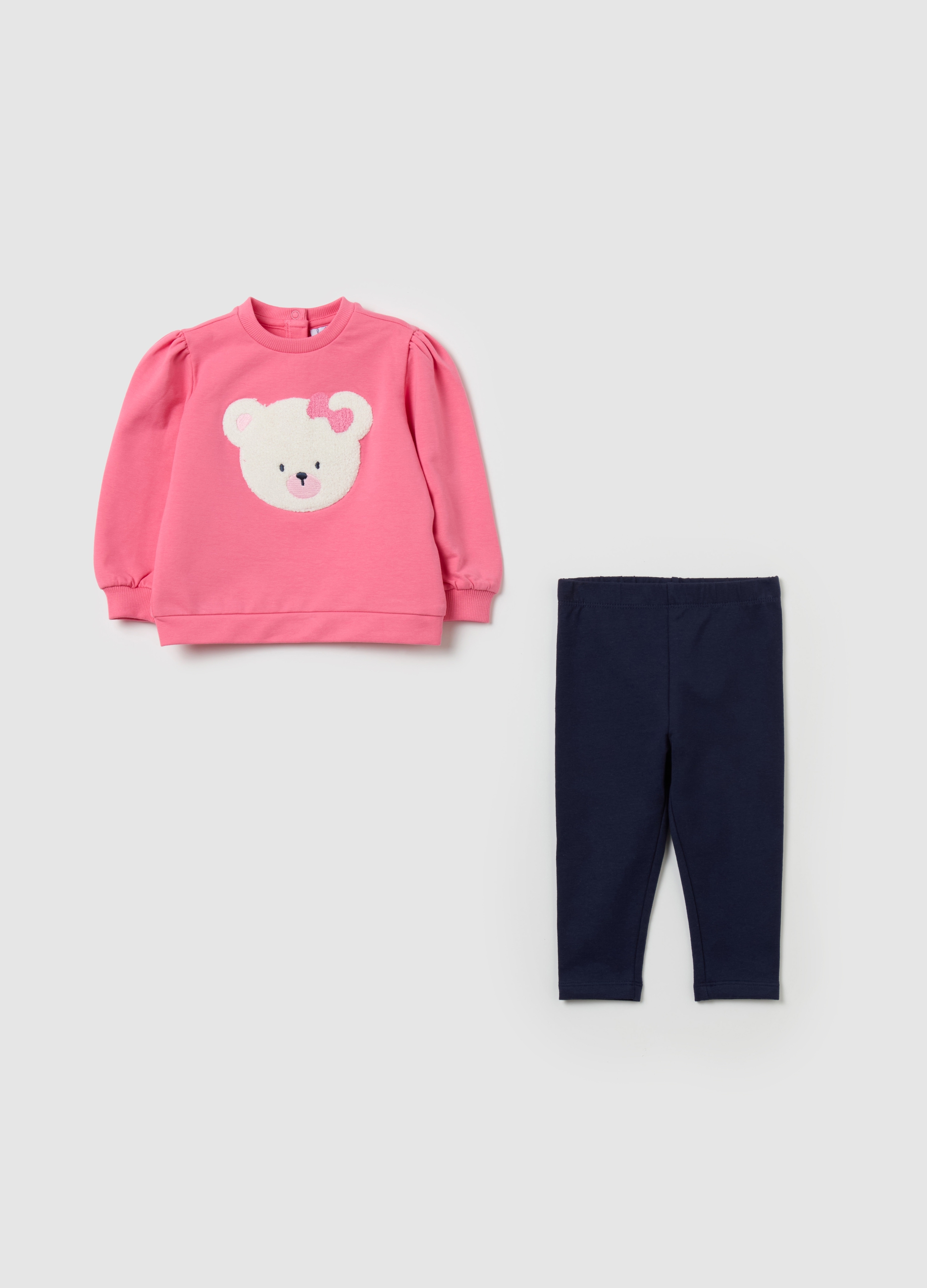 FAGOTTINO, Jogging Set In Cotone Stretch Con Orsetto, Bambina, Multicolor, Taglia: 12-18