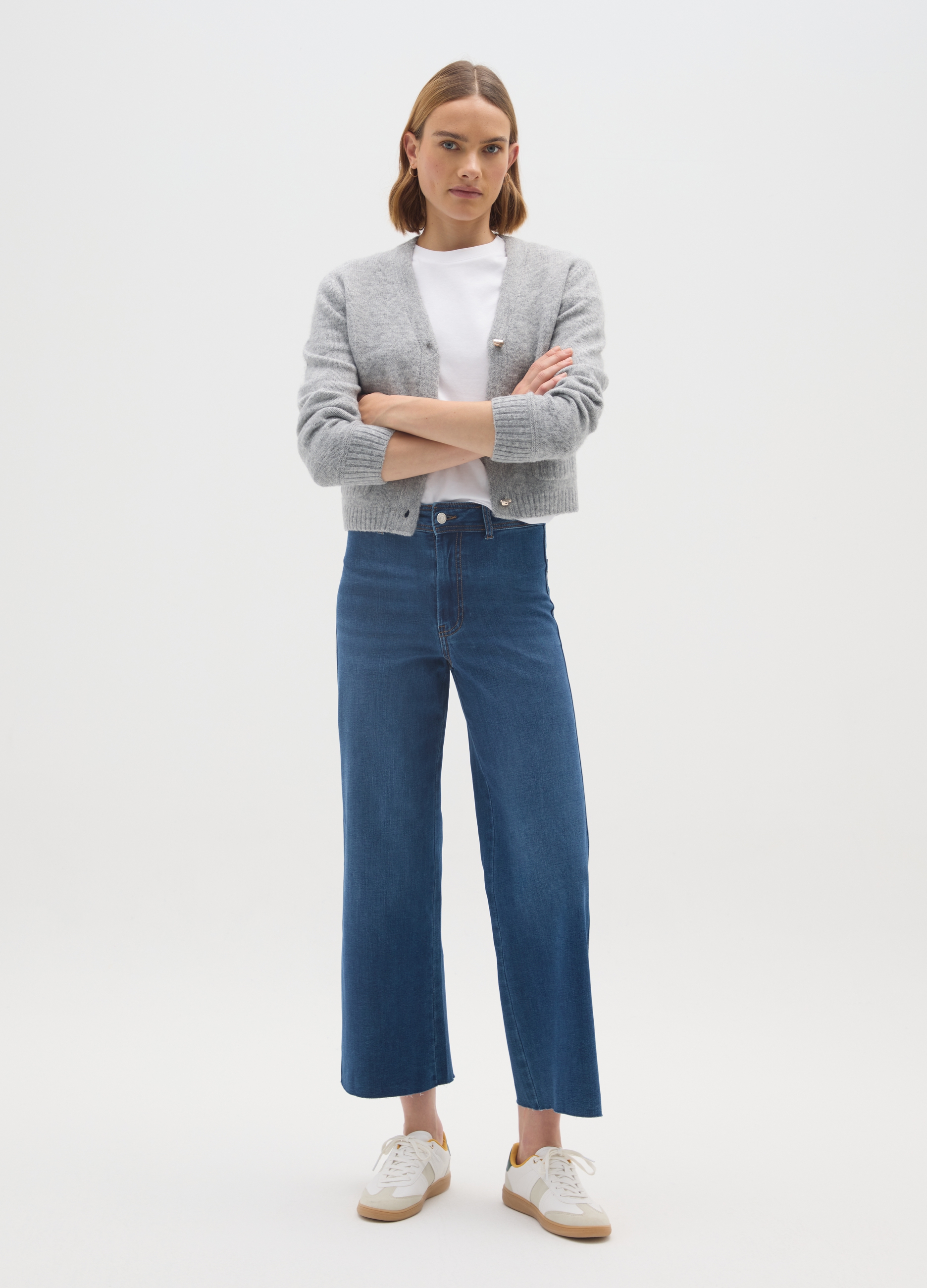 OVS, Cardigan Grigio Regular Fit E Scollo A V, Donna, Grigio, Taglia: L