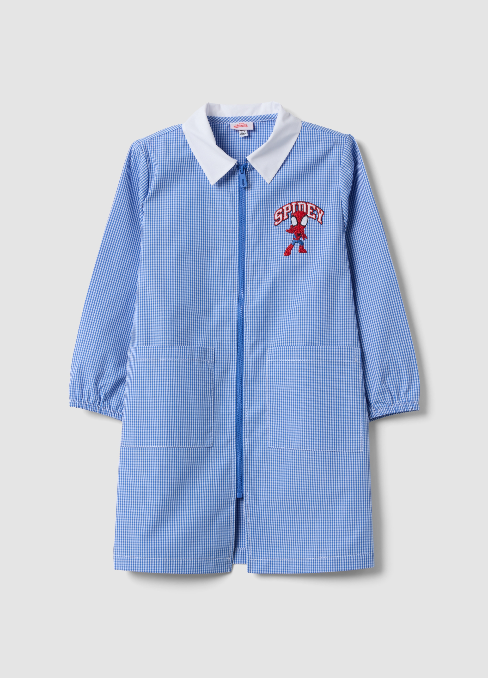 Marvel , Bata Escolar Azul De Cuadros Para Infantil Con Bordado Spider-man, Niño, Blanco/azul claro, Talla: 2-3