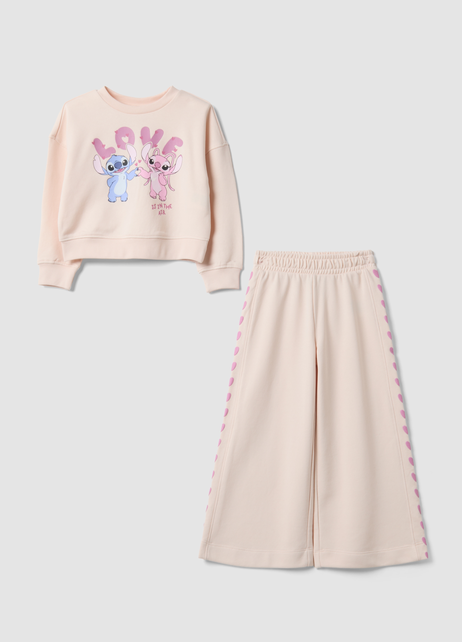 DISNEY, Completo Jogging Rosa In Misto Cotone Con Stampe Lilo & Stitch Per Bambina, Rosa, Taglia: 9-10