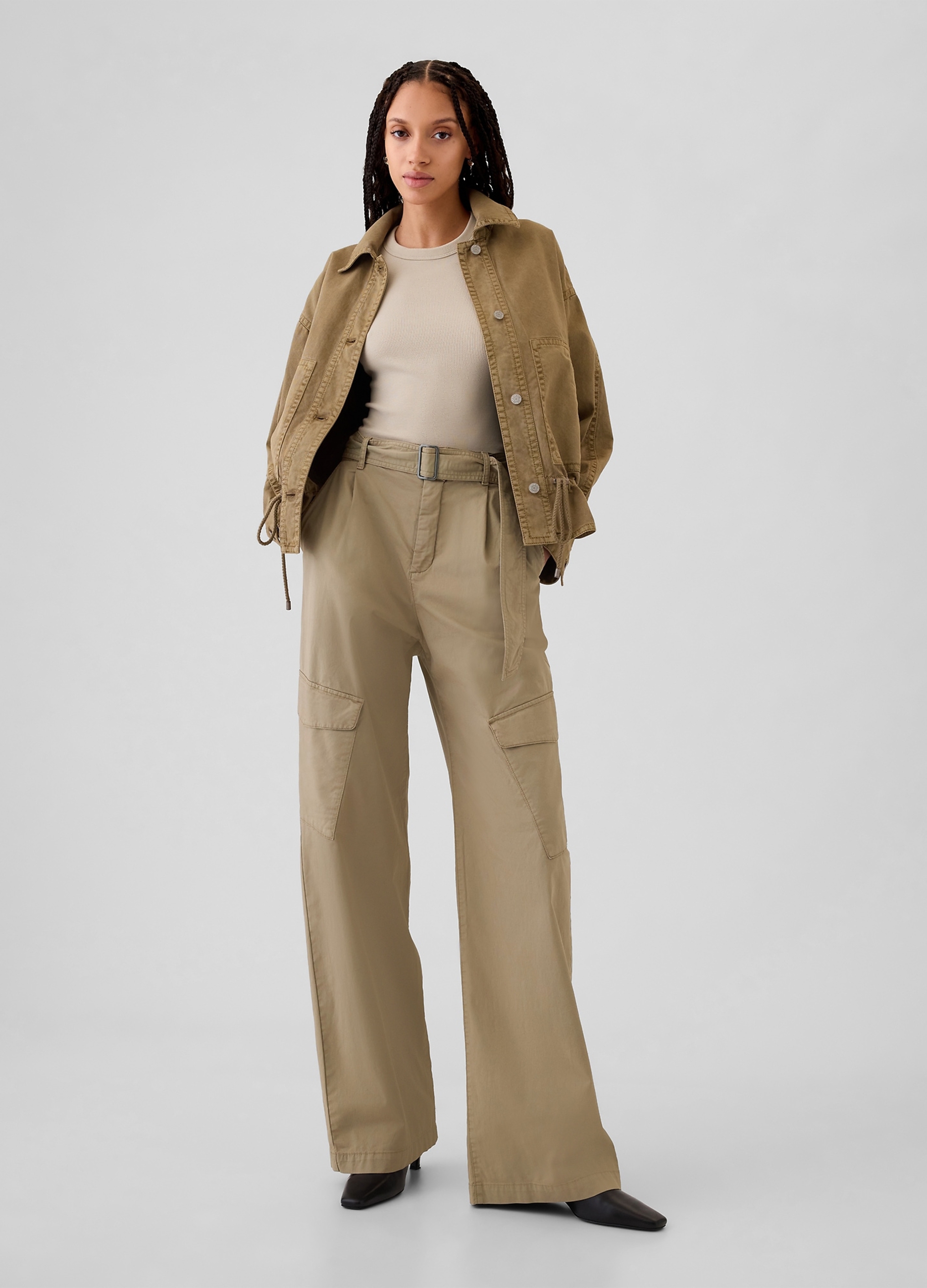 GAP, Pantalone Cargo In Twill Stretch Con Cintura, Donna, Beige, Taglia: 38