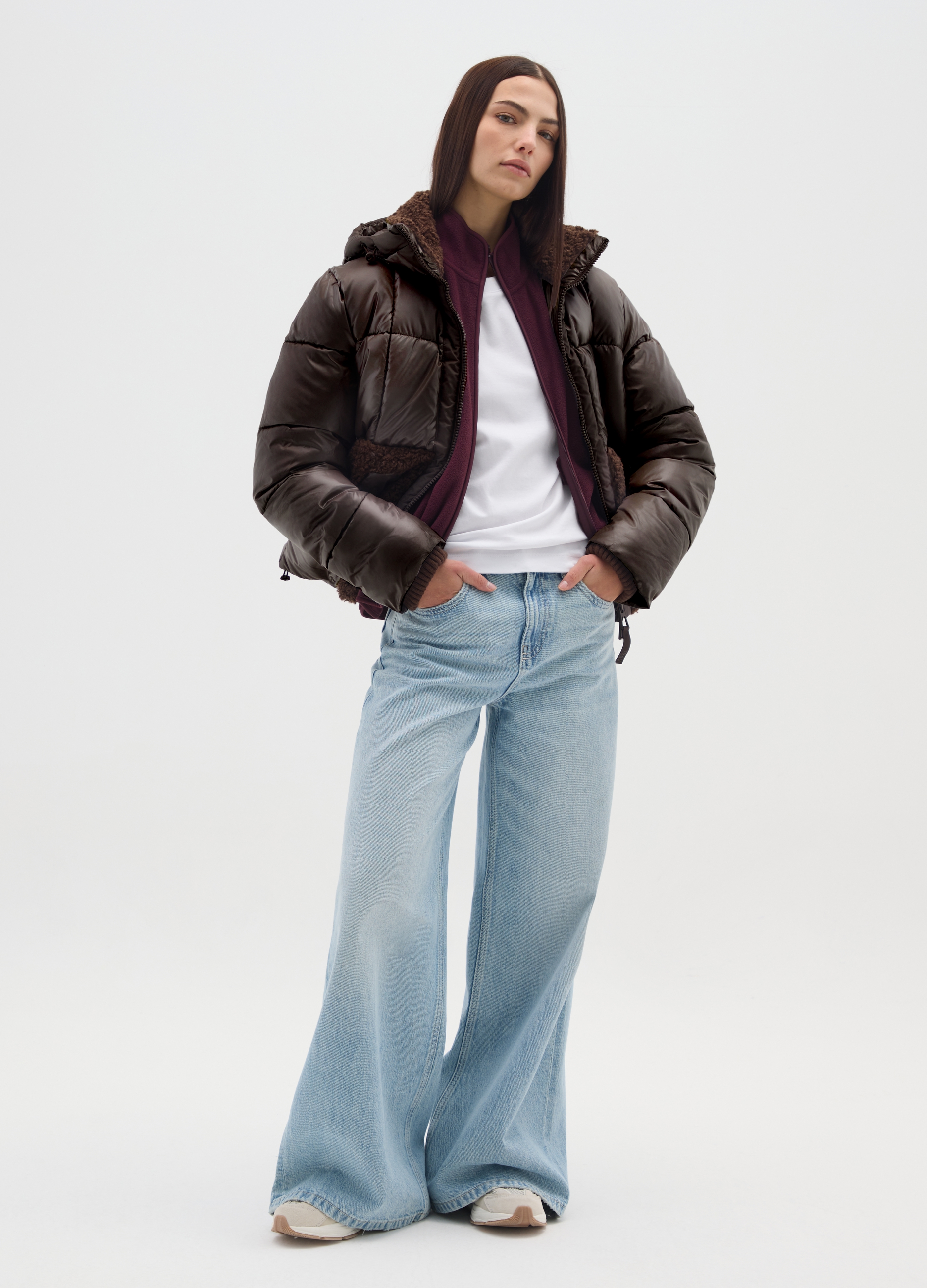 Parka Marrón The Iconic Puffer Con Capucha Y Detalles Sherpa, Mujer, Marrón oscuro, Talla: S