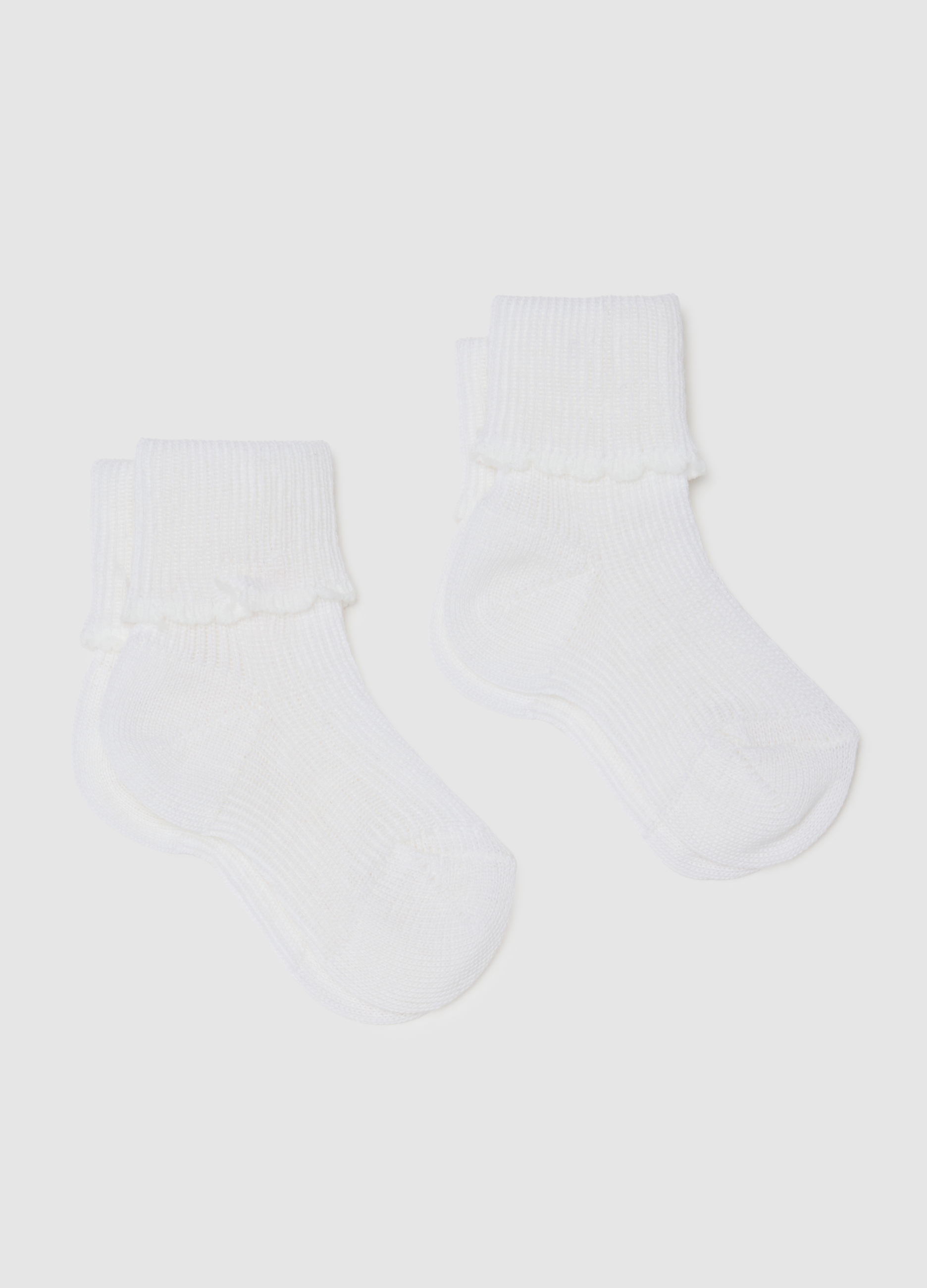 FAGOTTINO, Set Bipack Calzini Da Neonato In Misto Lana Bianchi Con Bordo A Coste, Unisex, Bianco, Taglia: T.U.