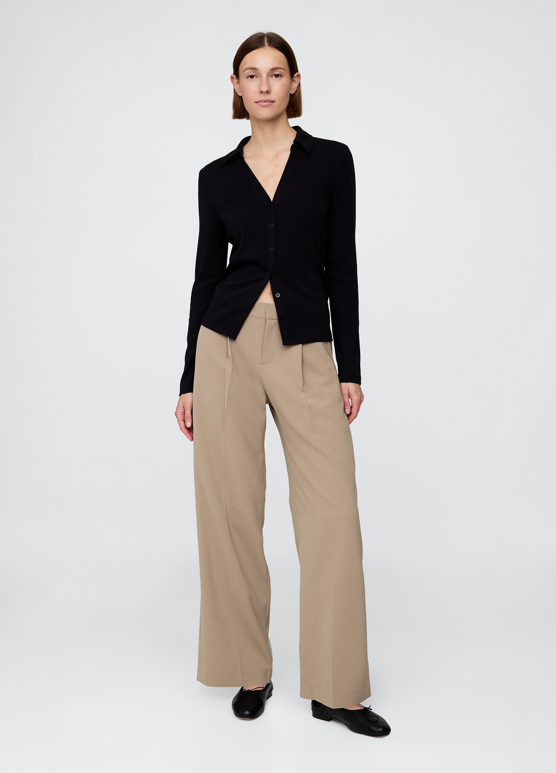 GAP, Pantaloni A Palazzo In Tessuto Elasticizzato, Donna, Marrone, Taglia: 46