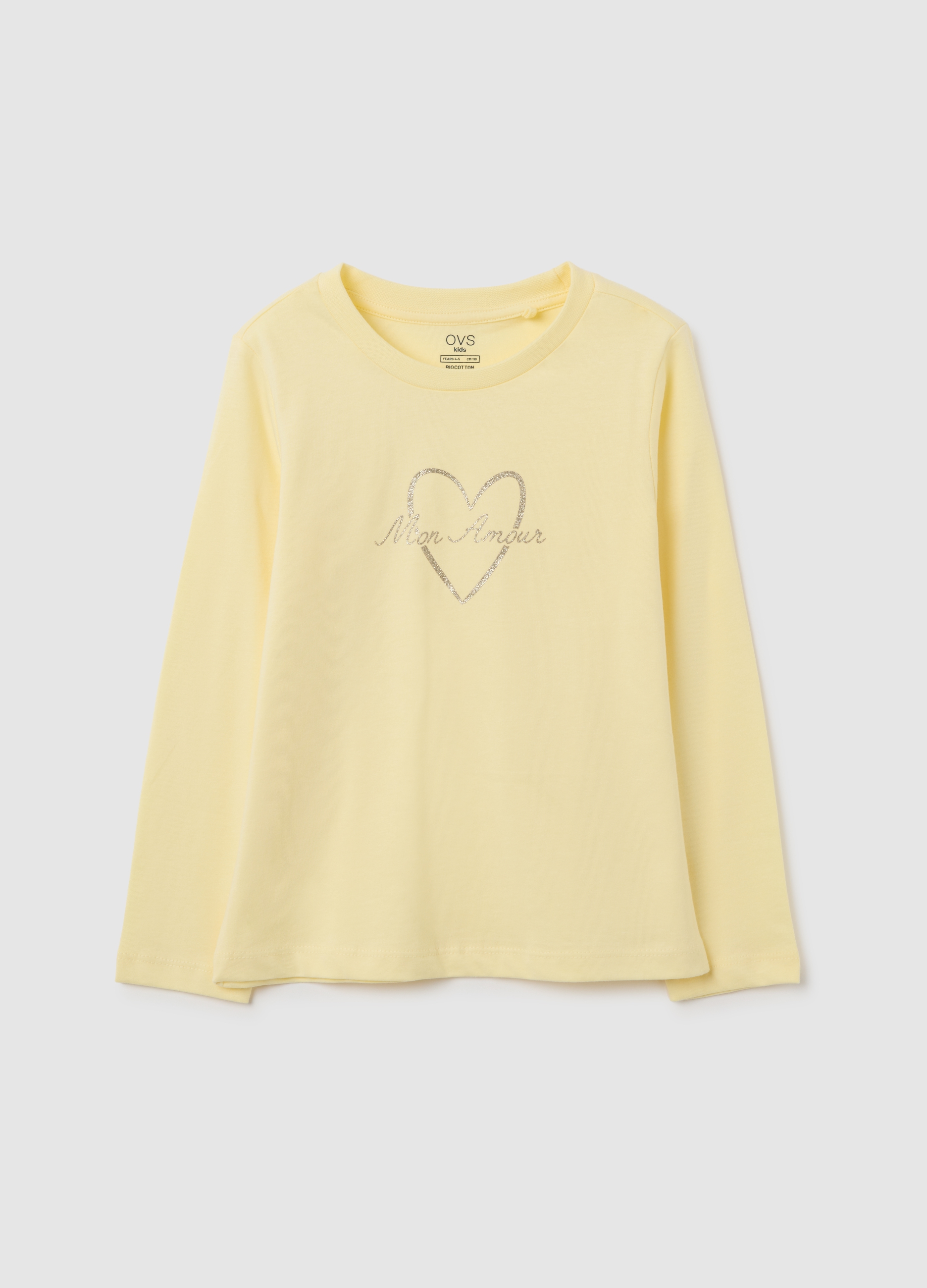 OVS KIDS, Maglietta Da Bambina In Puro Cotone Gialla Con Glitter, Giallo, Taglia: 3-4