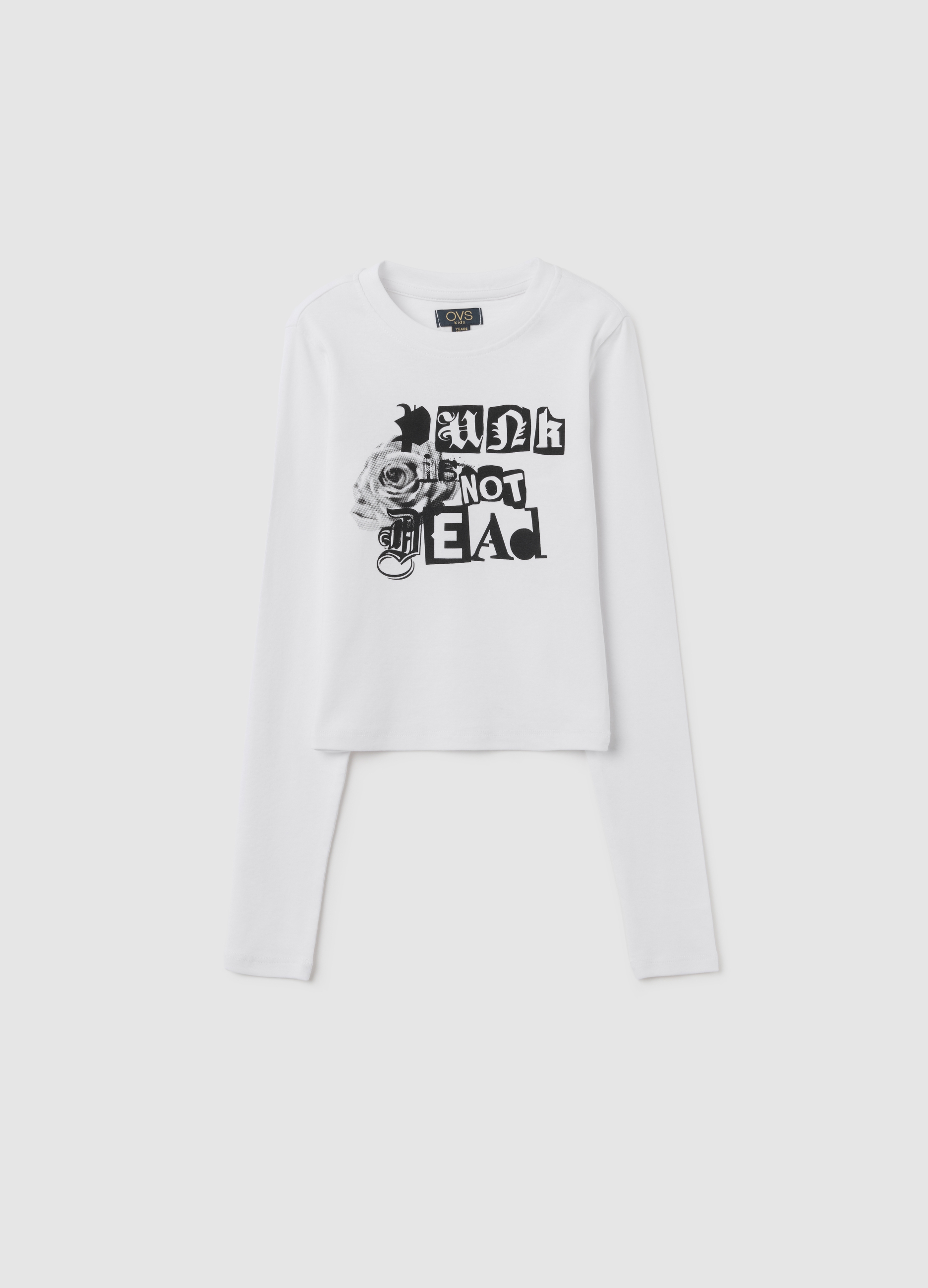 T-shirt Bianca Con Maniche Lunghe Da Ragazza In Cotone Elasticizzato, Niña, Blanco óptico, Talla: 10-11