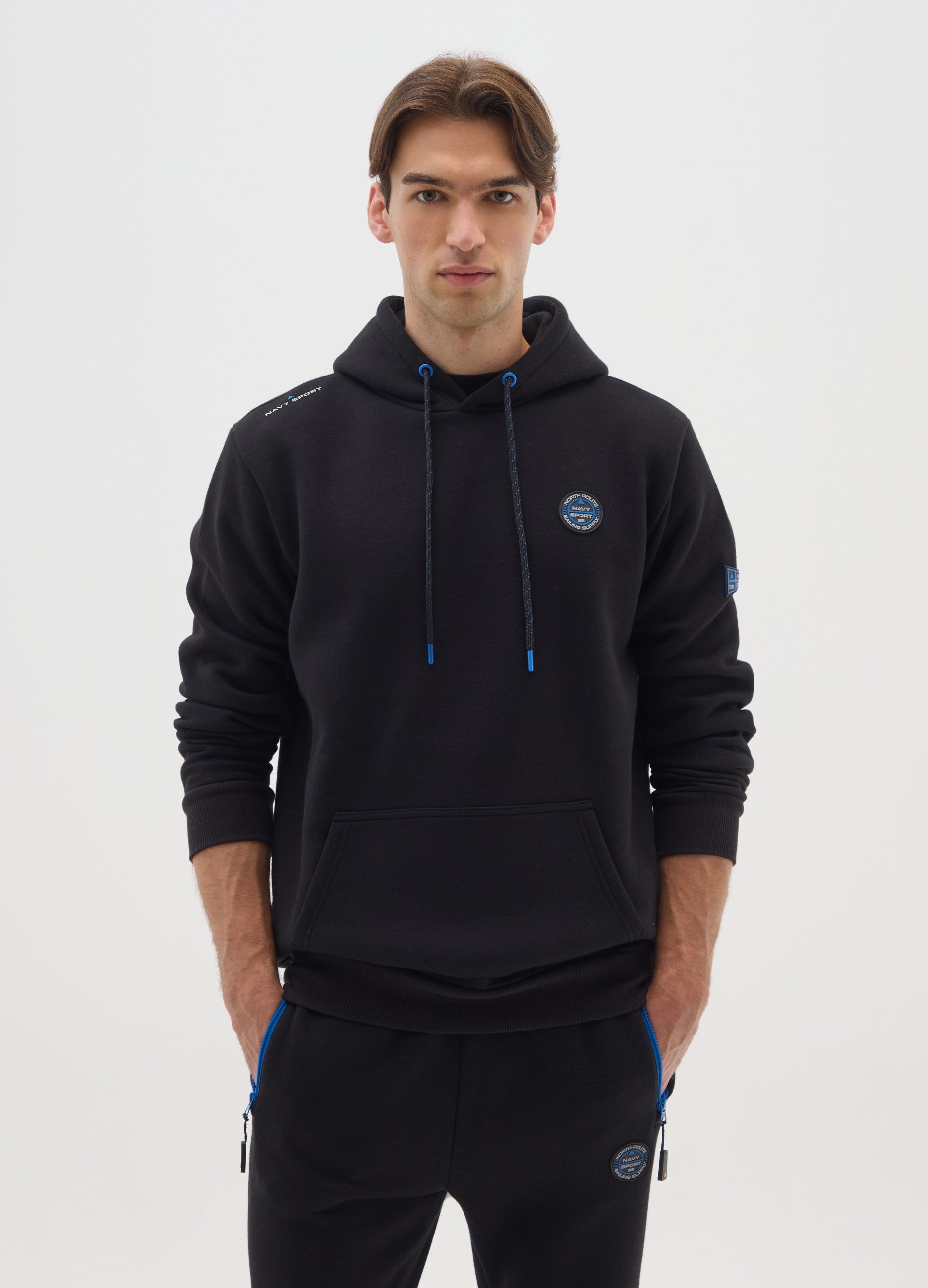 NAVY SPORT, Felpa Nera Con Cappuccio In Misto Cotone, Uomo, Nero, Taglia: M