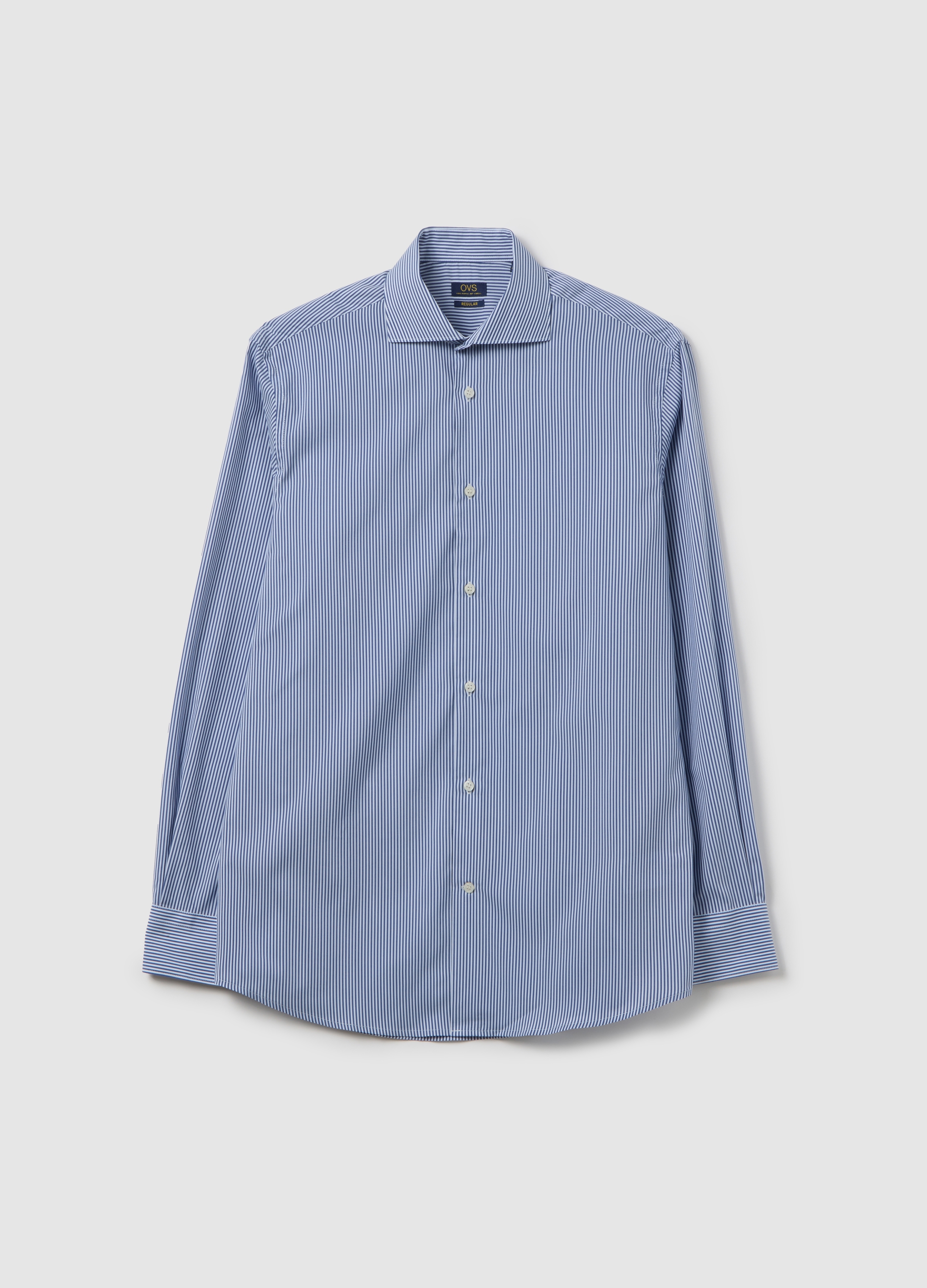 OVS, Camisa Ajustada Azul A Rayas Con Cuello Francés Y Botones, Hombre, Blanco, Talla: 39