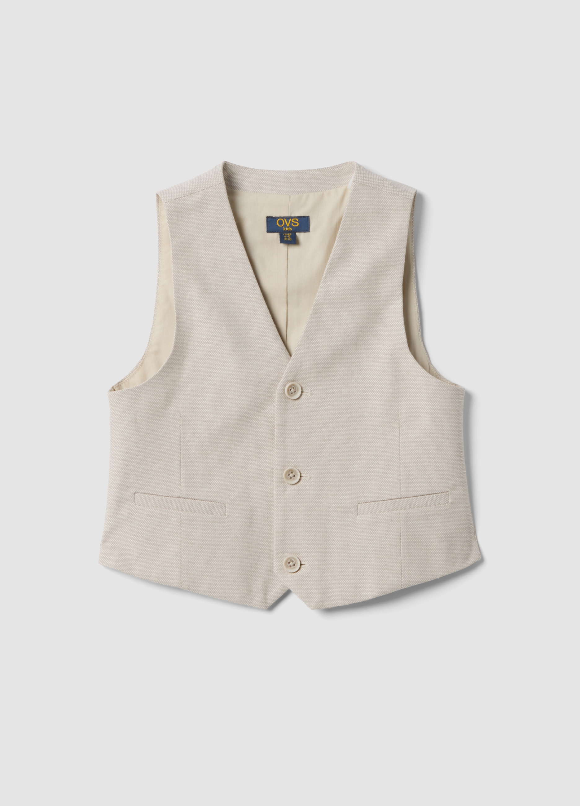 OVS KIDS, Chaleco Beige De Sastre En Algodón Elástico Para Niño, Corte Regular, Niño, Beige, Talla: 9-10