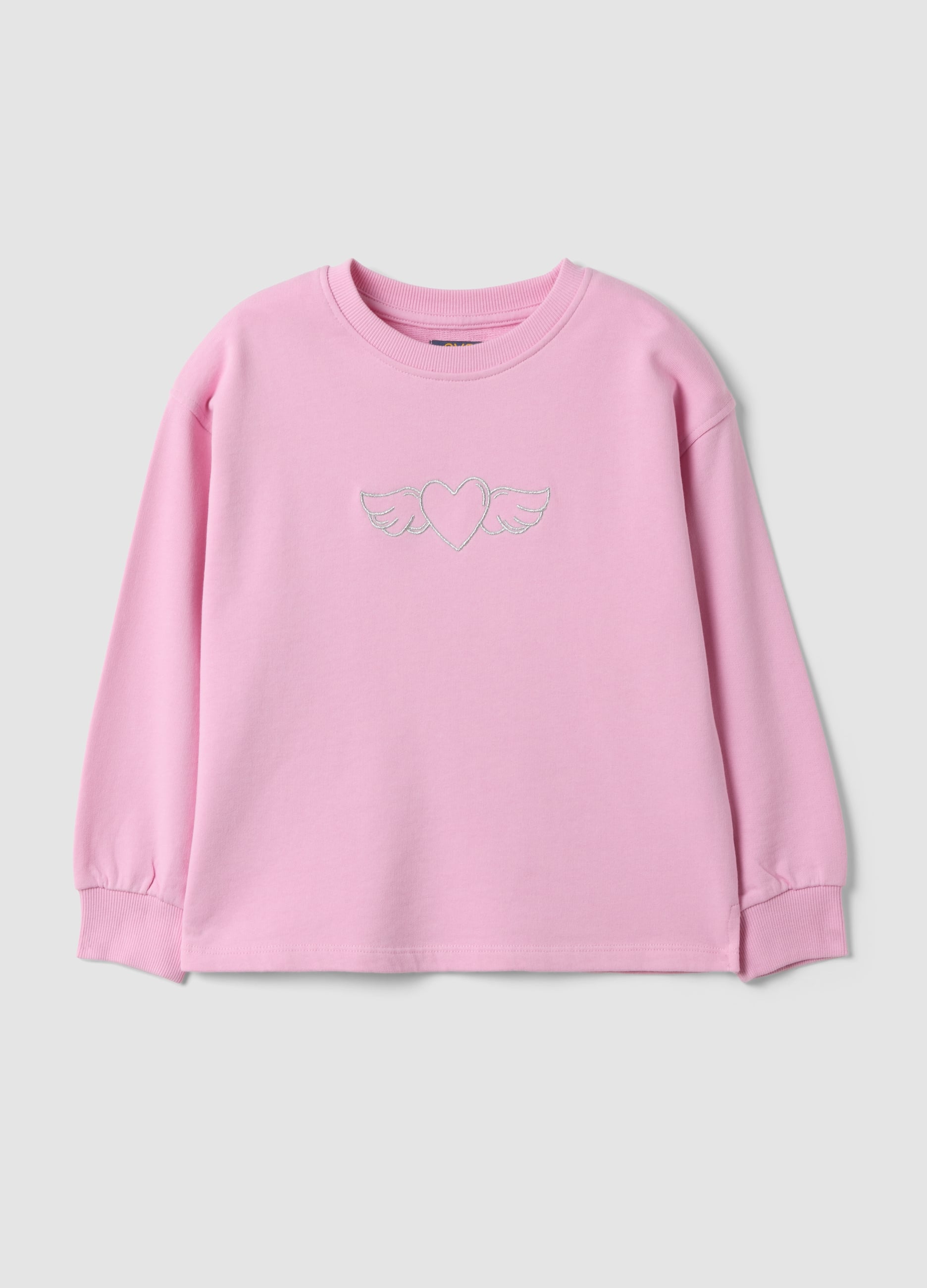 OVS KIDS, Felpa Rosa In Puro Cotone Con Girocollo E Stampa Cuori Per Bambina, Rosa, Taglia: 3-4