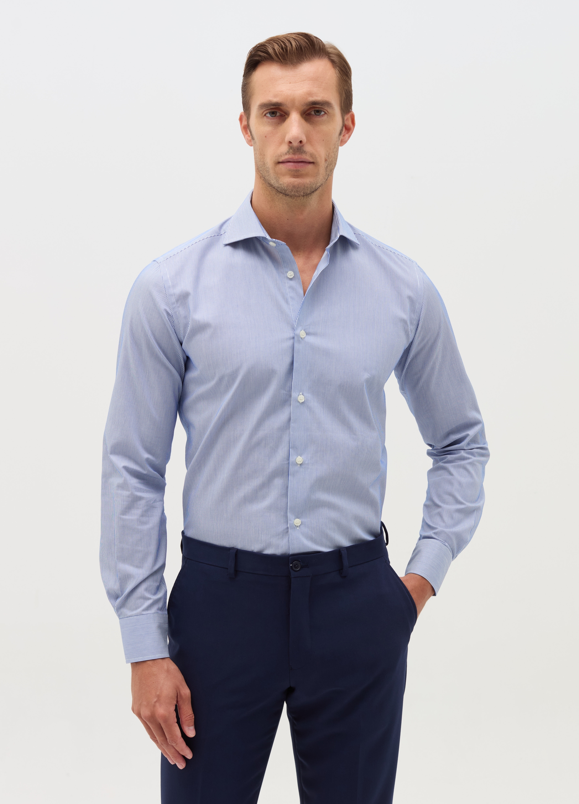 OVS, Camisa Slim Fit Planchado Fácil De Rayas Finas, Hombre, Blanco/azul, Talla: 38