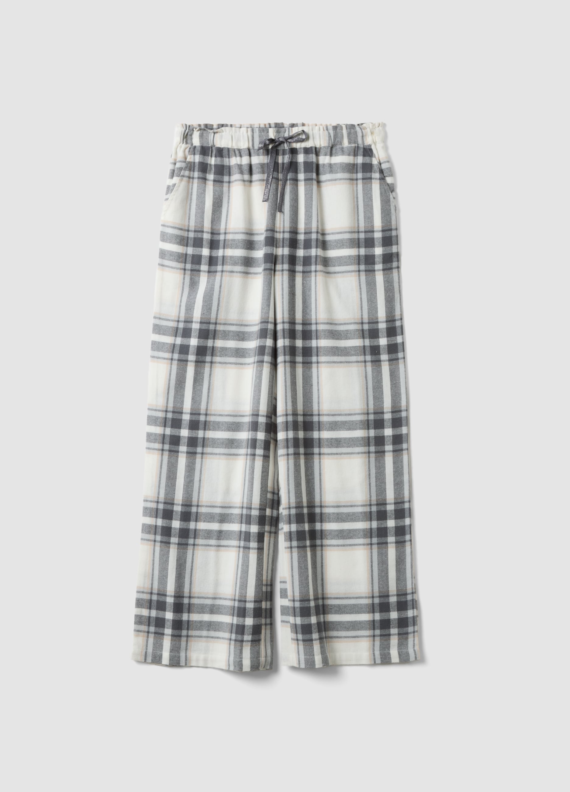 OVS, Pantaloni Pigiama Bianchi In Flanella Di Puro Cotone Organico A Quadri, Donna, Bianco, Taglia: XL