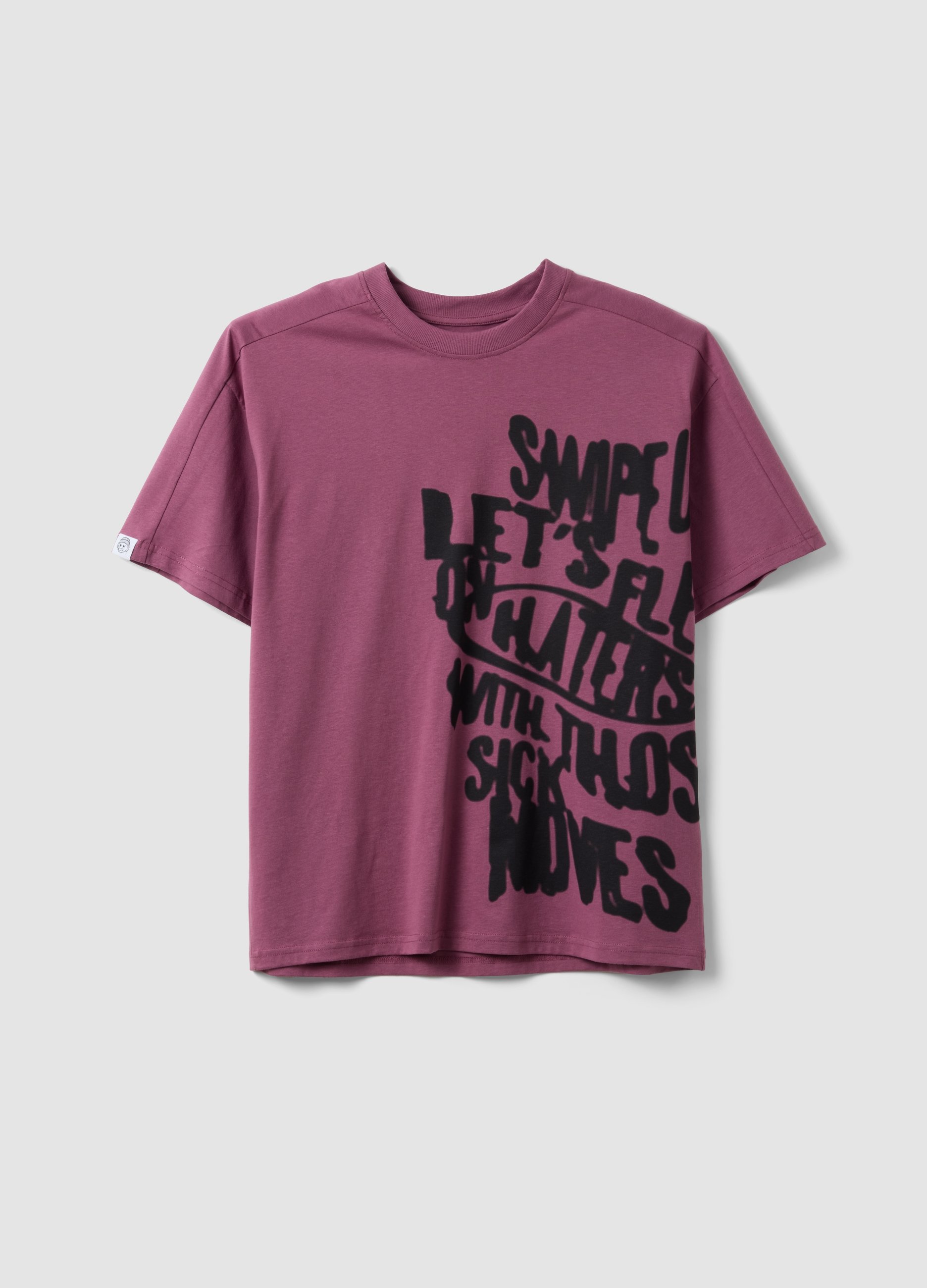 OVS KIDS, T-shirt Viola In Puro Cotone Da Ragazzo Oversize Fit Con Stampa, Bambino, Viola, Taglia: 10-11