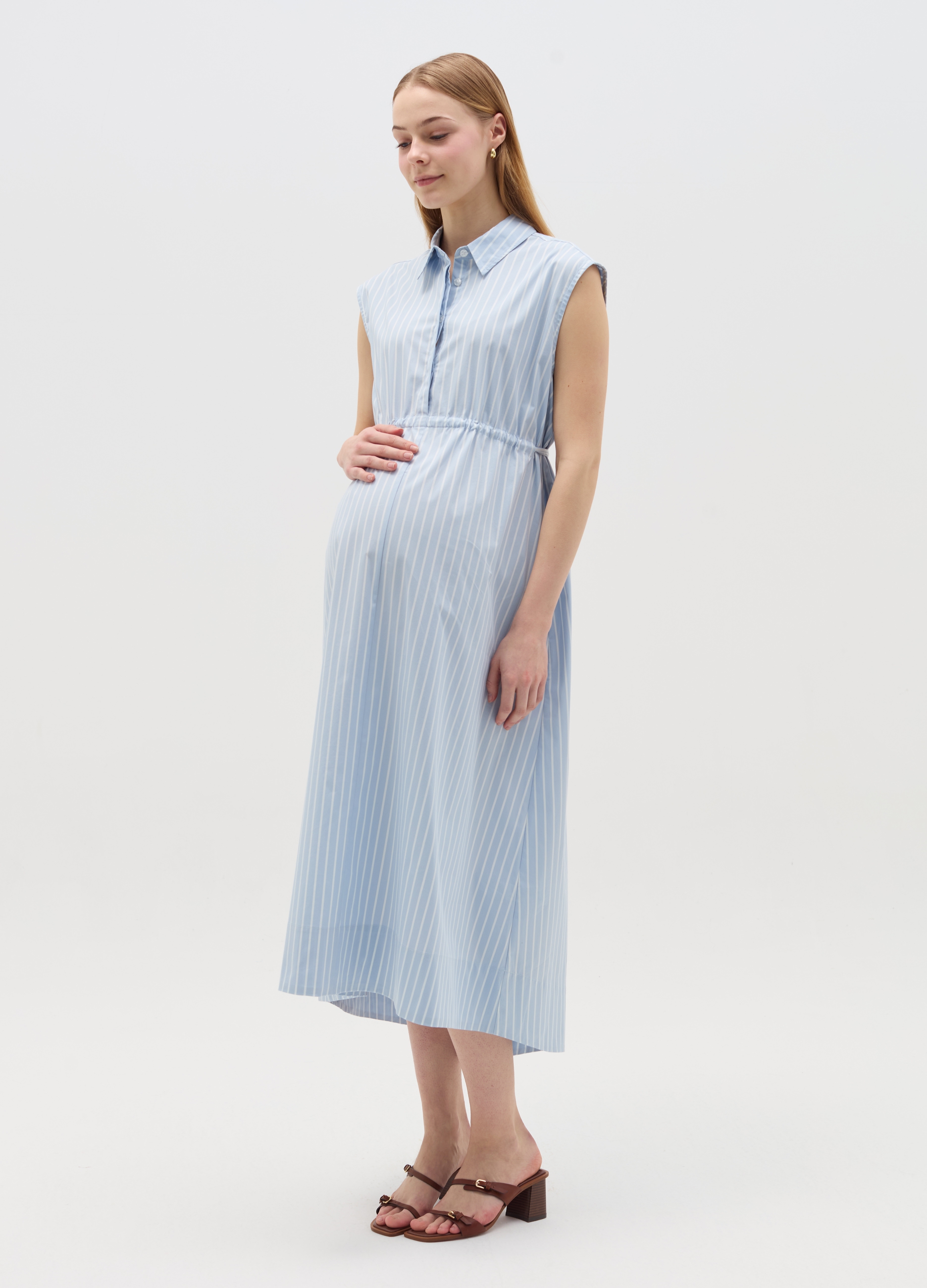 NICOL CARAMEL, Vestito Lungo Chemisier Premaman A Righe, Donna, Multicolor, Taglia: S