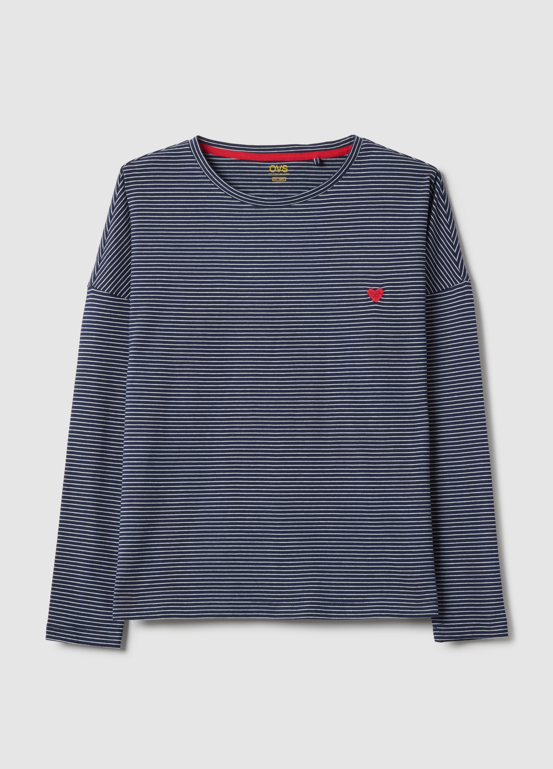 OVS, Maglia Pigiama In Puro Cotone A Righe Multicolor Regular Fit Con Cuore, Donna, Multicolor, Taglia: XL