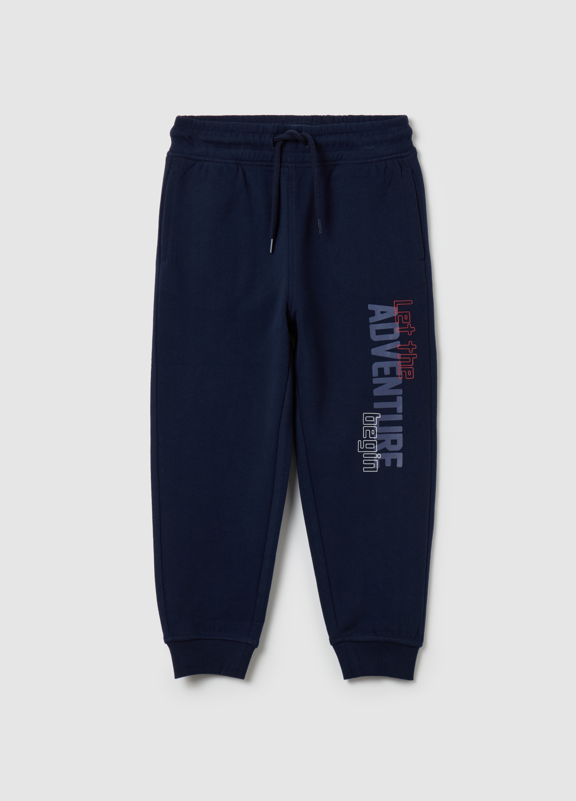 Joggers De Felpa Con Cordón Y Motivo De Texto, Niño, Azul Noche, Talla: 3-4