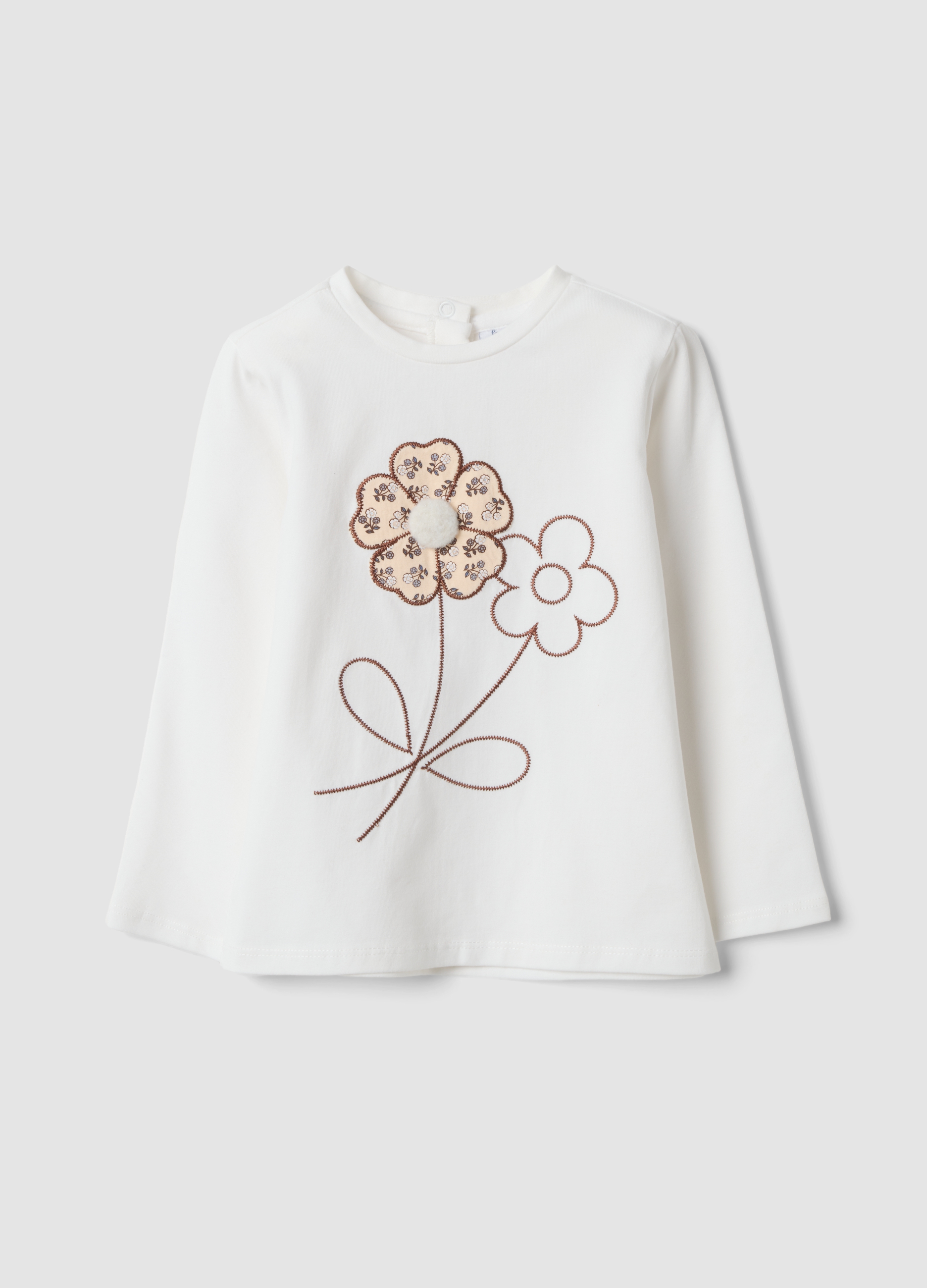 FAGOTTINO, Maglietta Bianca In Cotone Organico Elasticizzato Con Stampa Floreale, Bambina, Bianco, Taglia: 18-24