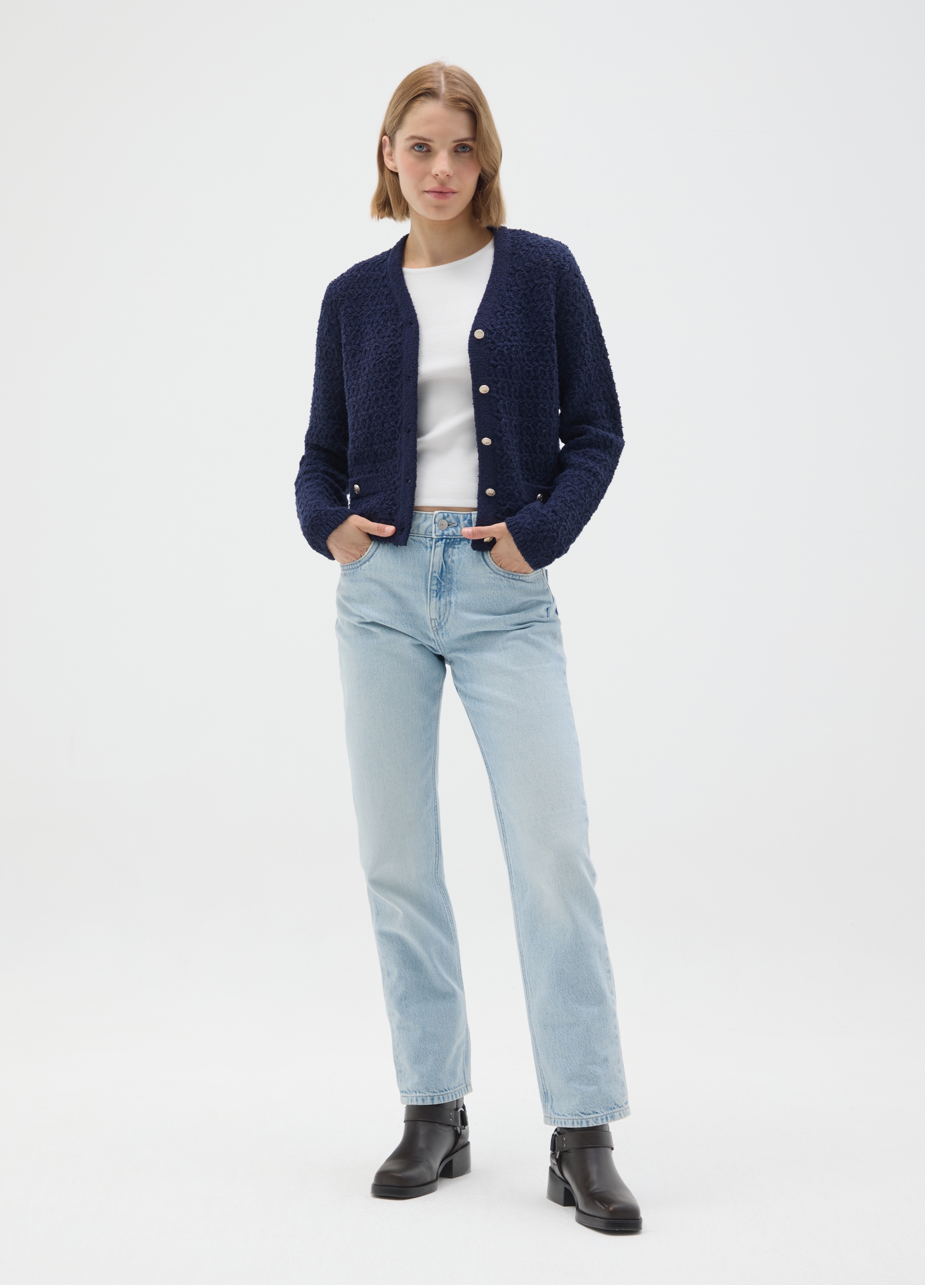OVS, Cardigan In Cotone Blu Regular Fit, Frau, Marineblau, Größe: 36