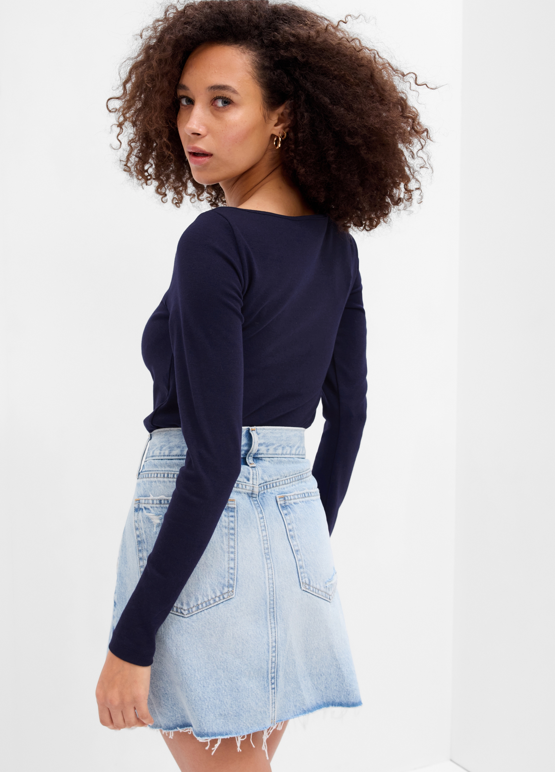 GAP, T-shirt Scollo A Barchetta In Cotone E Modal, Donna, Blu, Taglia: XL