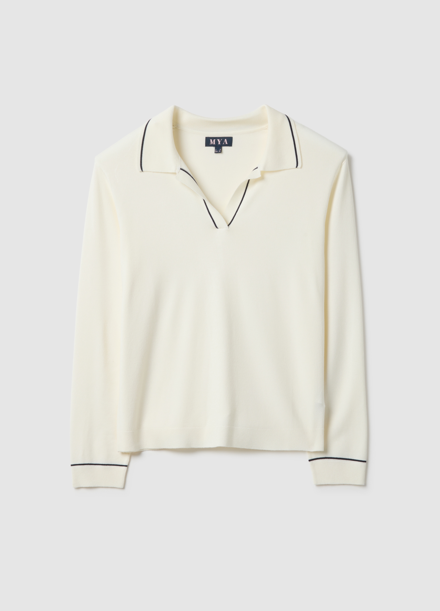 Suéter Blanco De Mezcla De Viscosa Con Cuello Polo Y Ajuste Regular, Mujer, Blanco Tiza, Talla: S