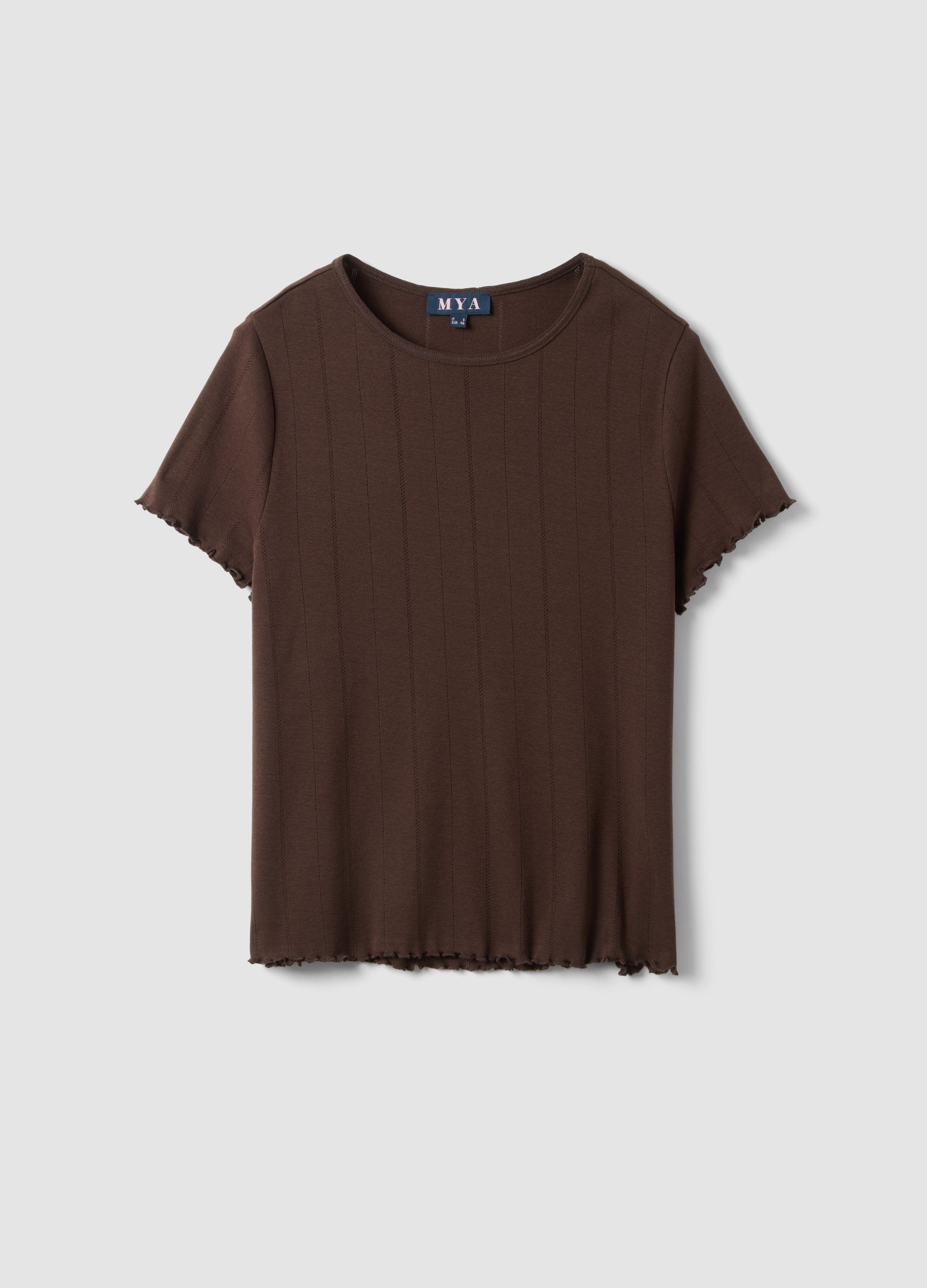 T-shirt In Puro Cotone Marrone A Righe Regular Fit, Mujer, Marrón, Talla: M