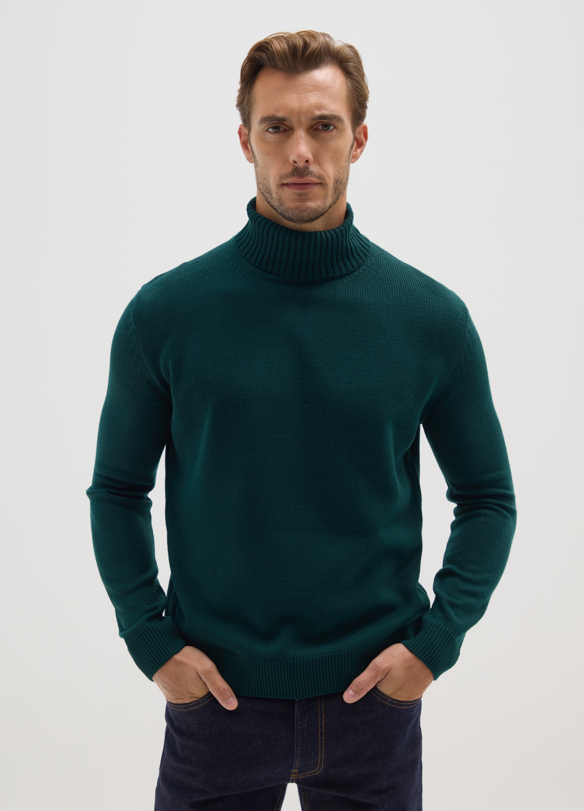 Jersey Verde De Cuello Alto En Acrílico, Hombre, Verde, Talla: XL