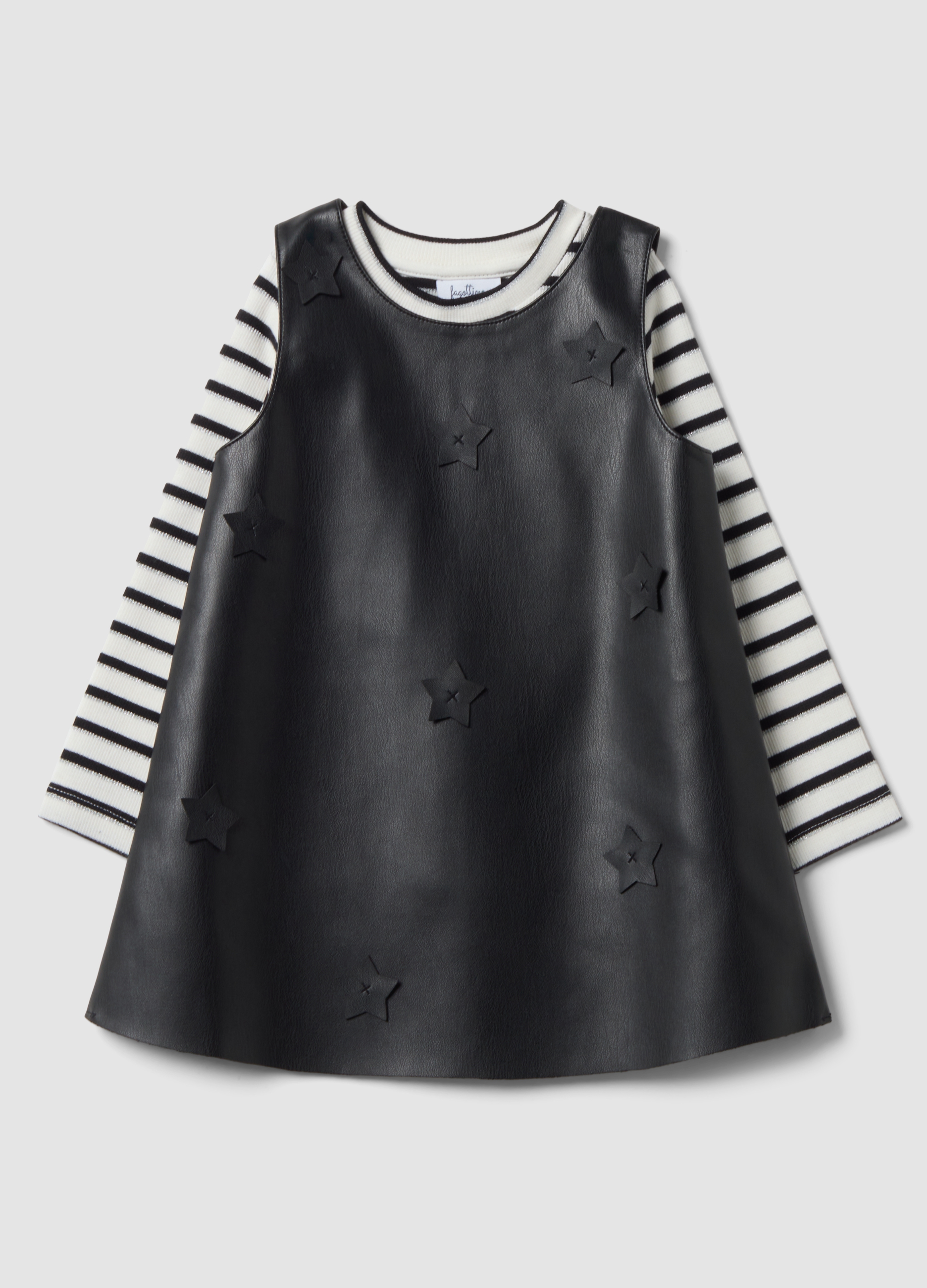 FAGOTTINO, Set Nero Con Abito Girocollo E Maglia A Righe Girocollo, Bambina, Nero, Taglia: 12-18