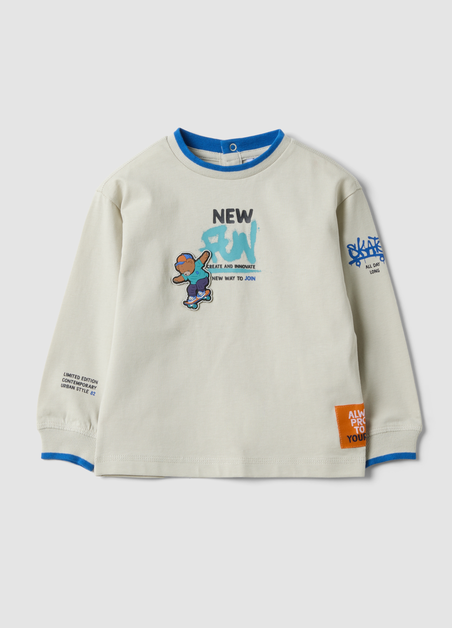 FAGOTTINO, Maglietta Bianca In Puro Cotone A Maniche Lunghe Con Stampa Per Bimbo Over Fit, Bambino, Bianco, Taglia: 9-12