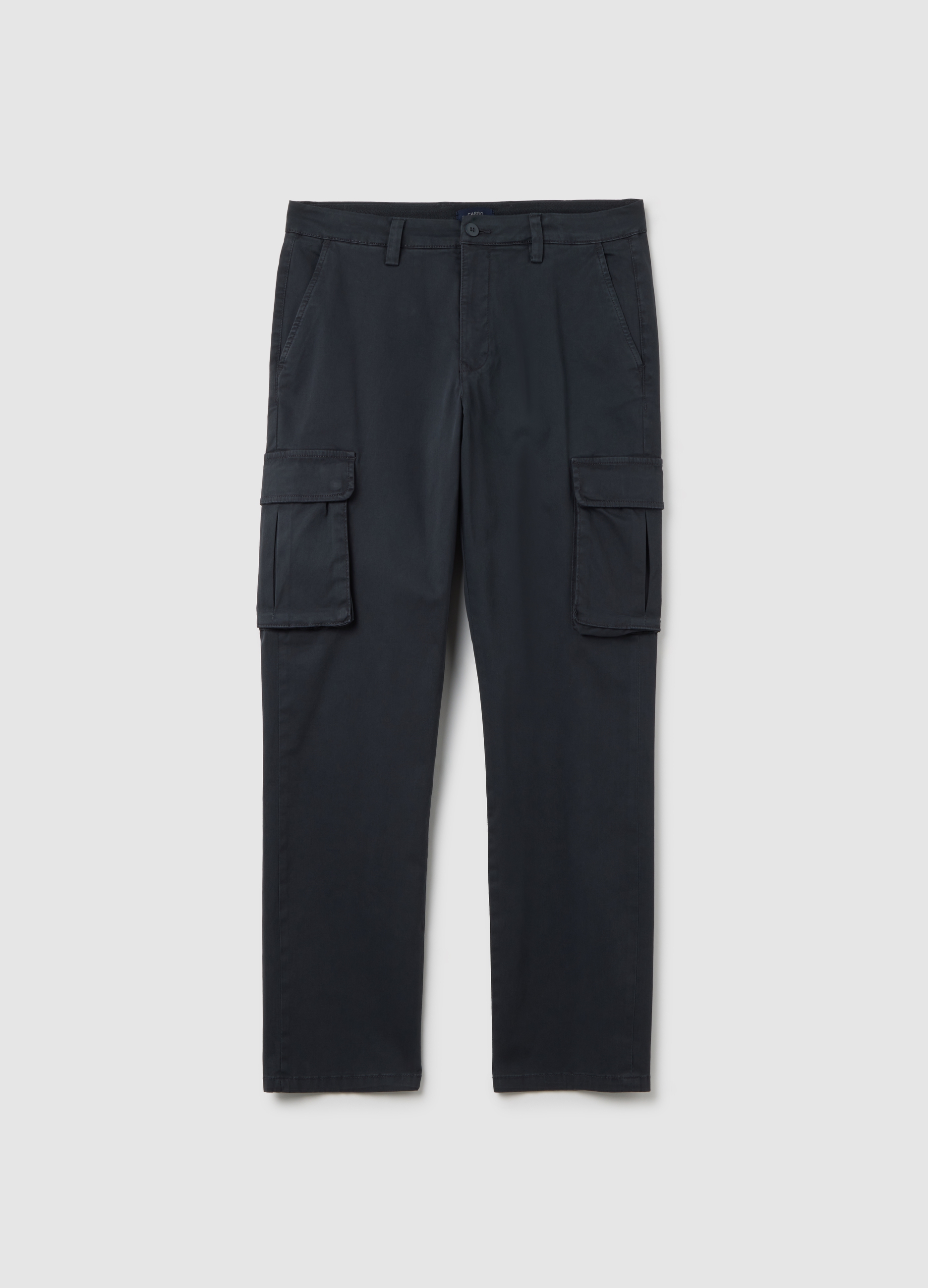 OVS, Pantaloni Cargo In Cotone Elasticizzato Nero Regular Fit, Mann, Gunmetal, Größe: 46