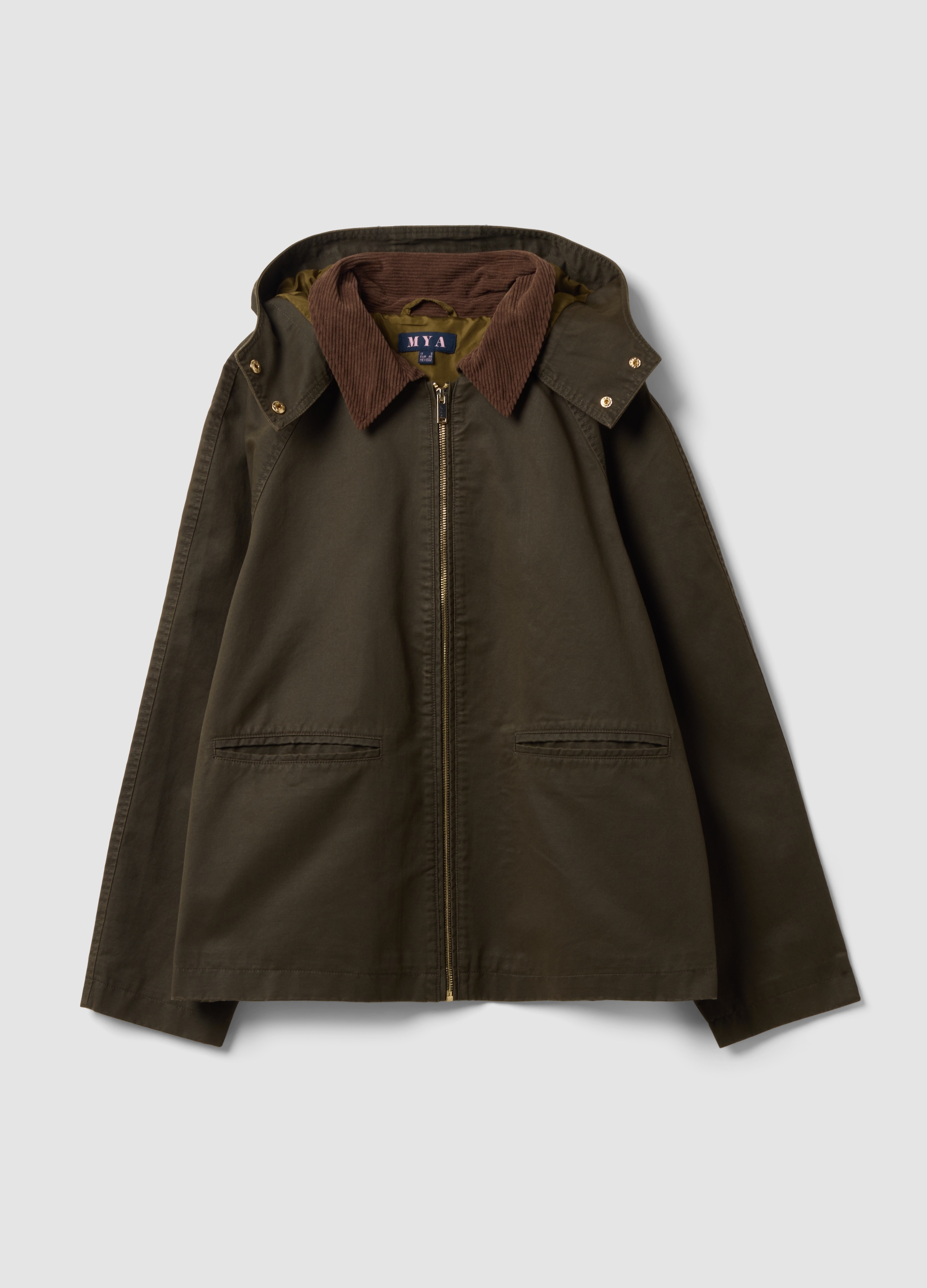 MYA, Parka Verde In Misto Cotone Con Cappuccio Removibile, Donna, Verde, Taglia: S