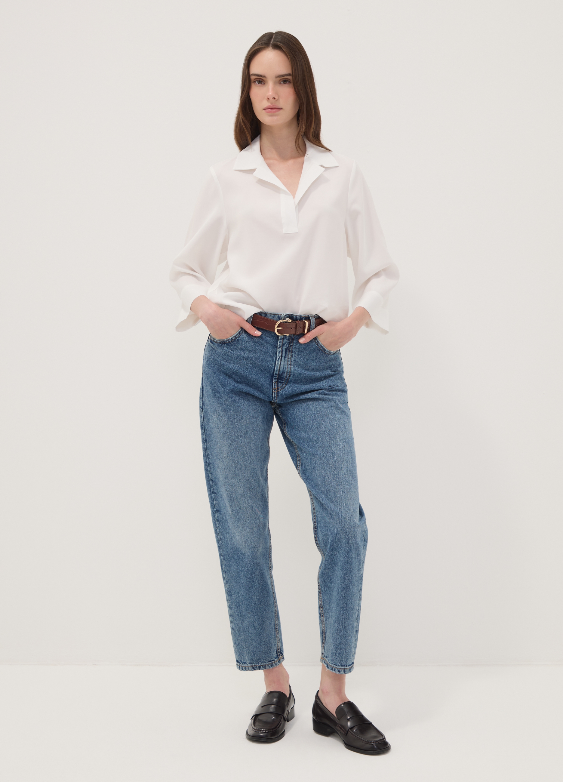 REPUBLIC OF DENIM, Jeans Denim Mom Fit In Puro Cotone A Vita Alta, Donna, Denim, Taglia: 40