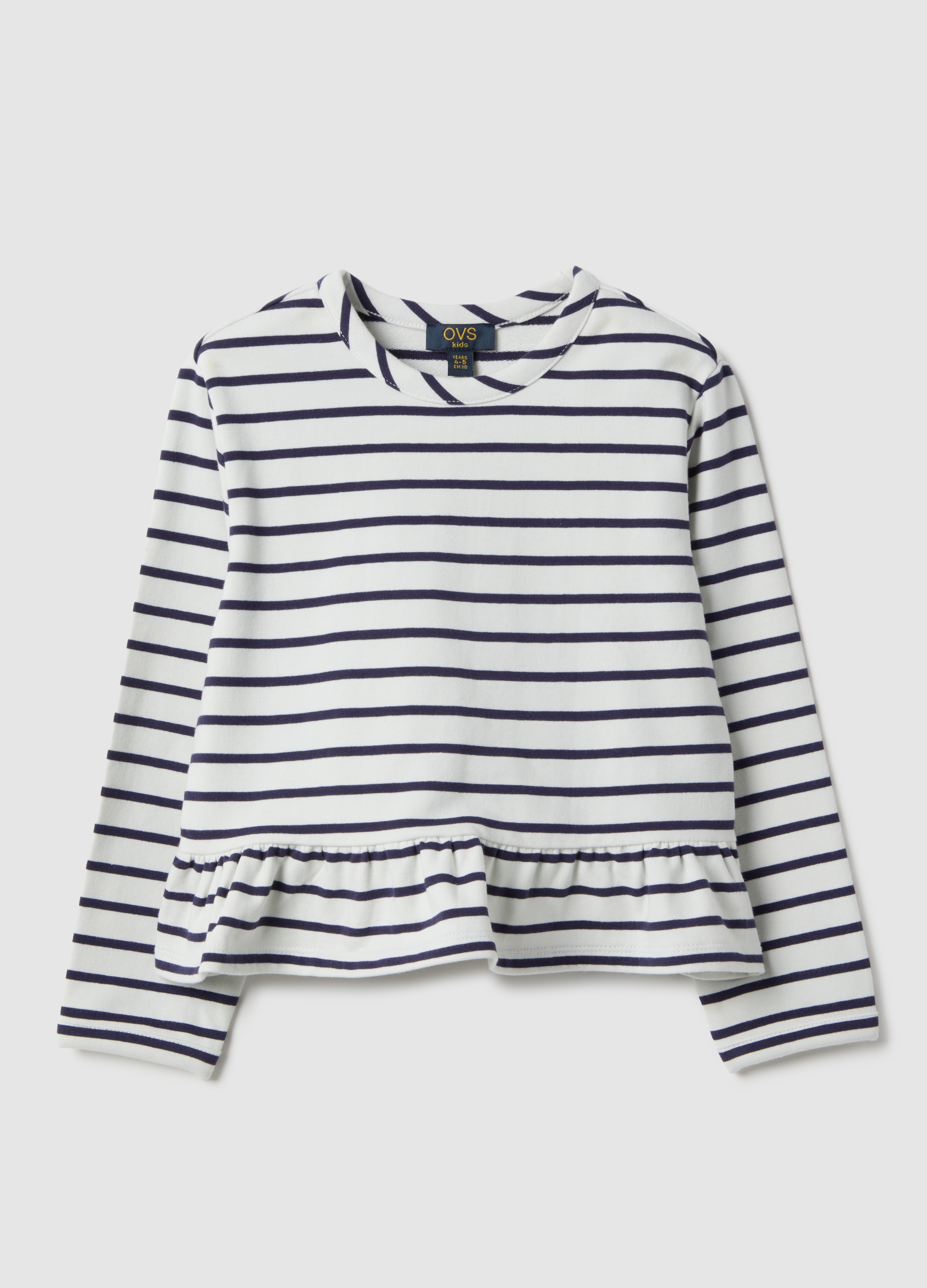 OVS KIDS, Maglia In Misto Cotone A Righe Multicolor Da Bambina Vestibilità Fitted, Multicolor, Taglia: 4-5