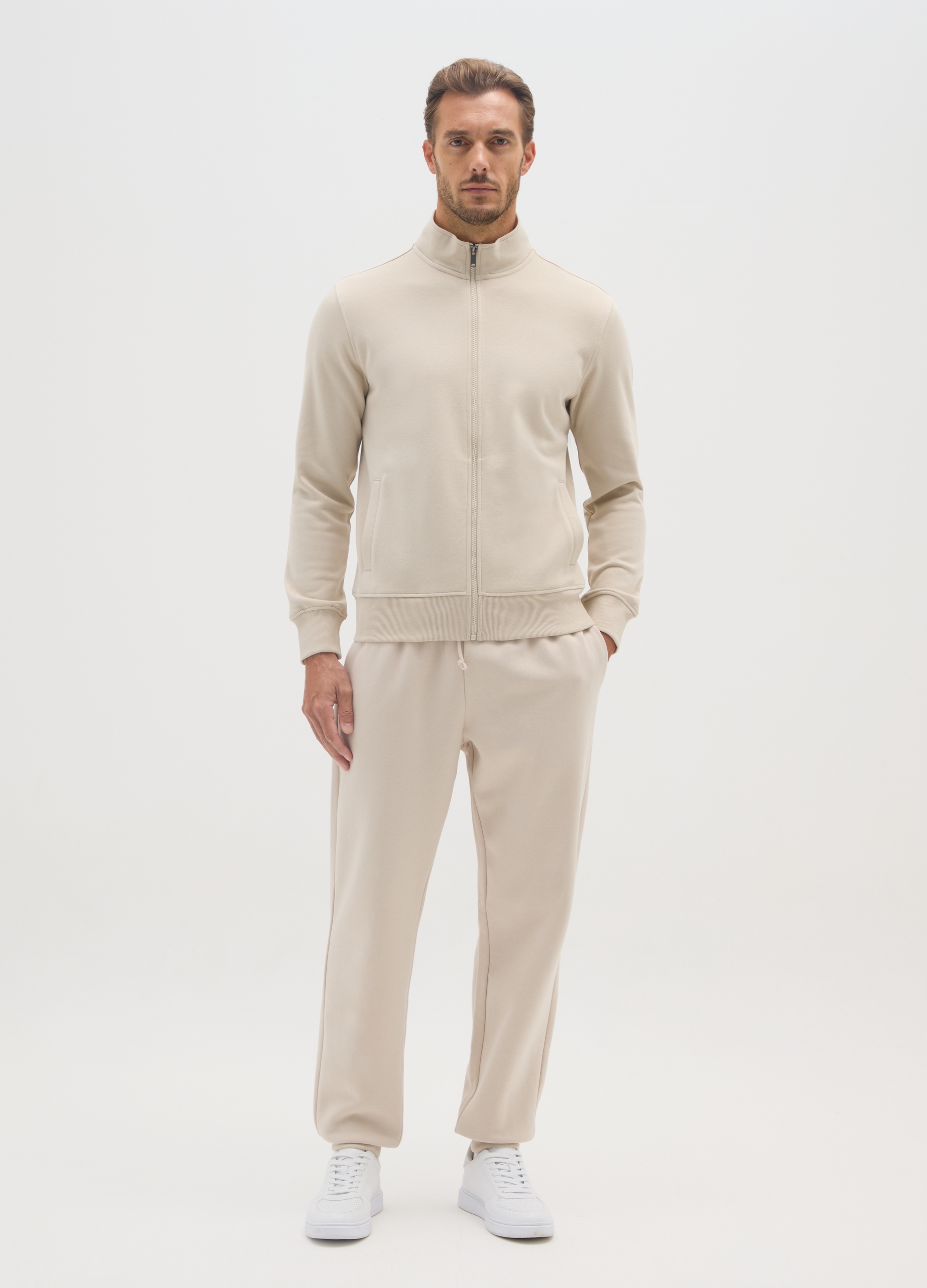 Sudadera Beige Con Cremallera De Mezcla De Algodón, Hombre, Beige Claro, Talla: XXL