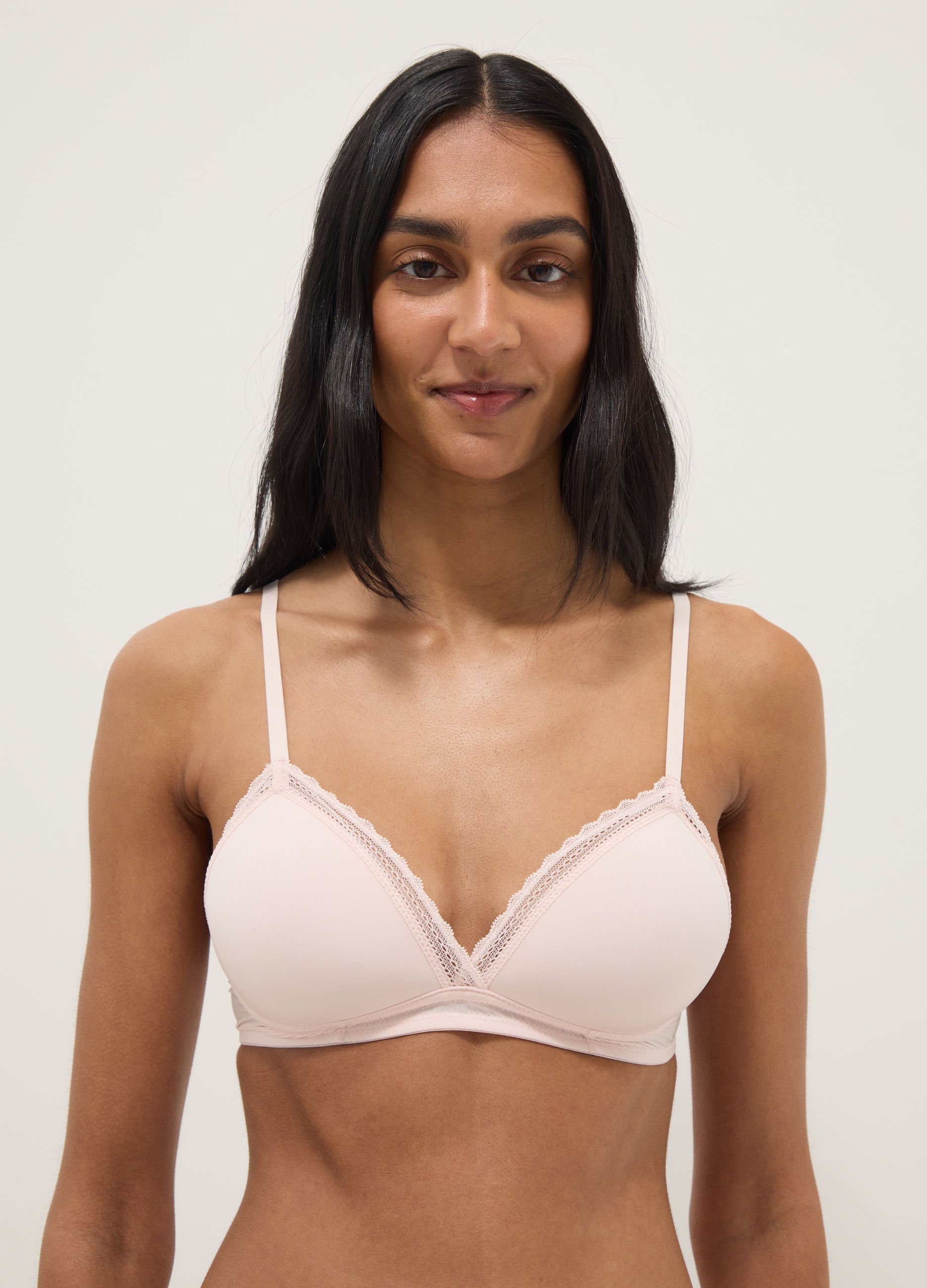 Sujetador Triángulo Rosa Con Detalle De Encaje, Mujer, Rosa Claro, Talla: 4B