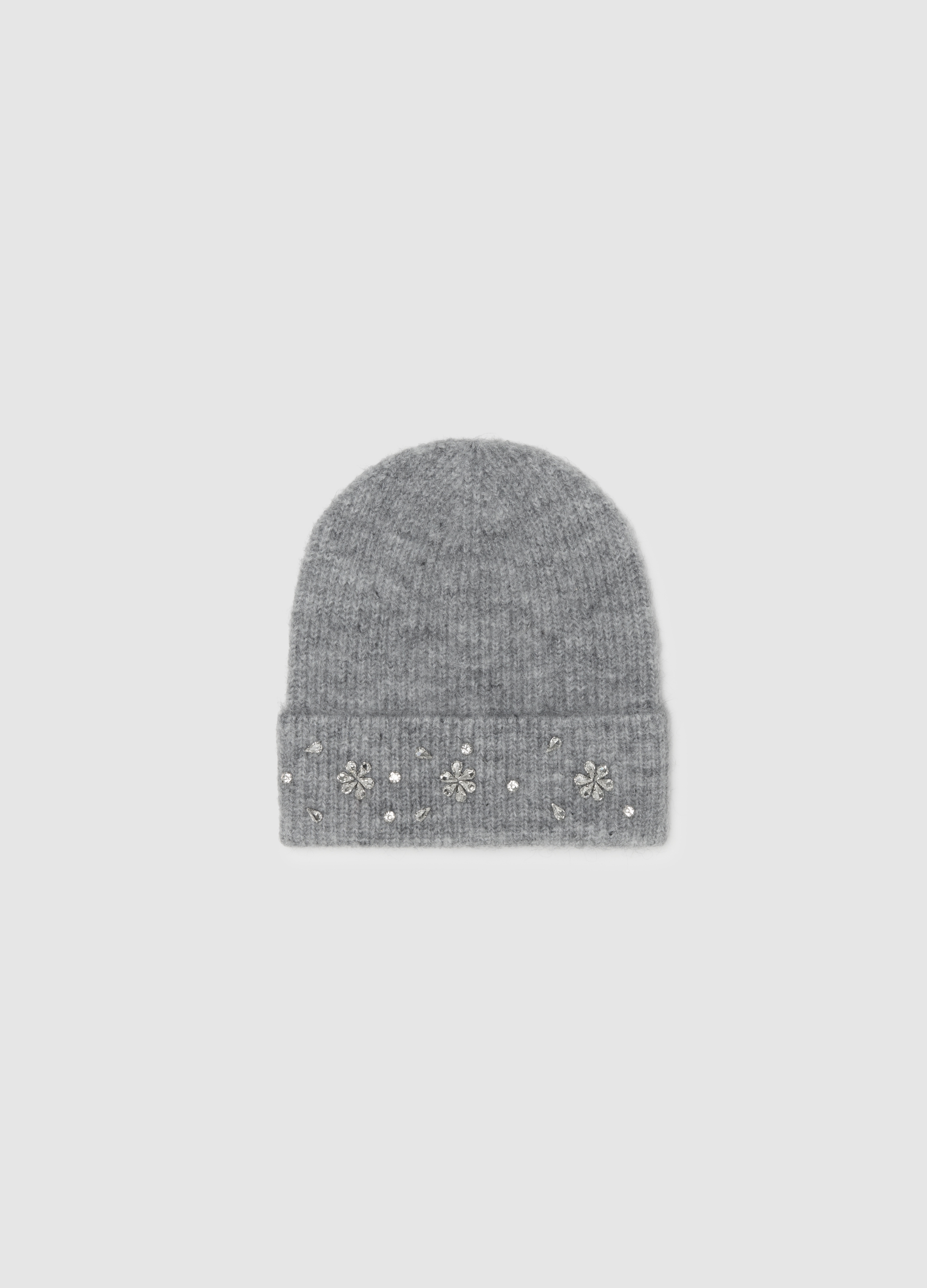 OVS, Berretto Beanie Grigio Lavorato A Maglia Con Decorazioni, Donna, Grigio, Taglia: ONE SIZE