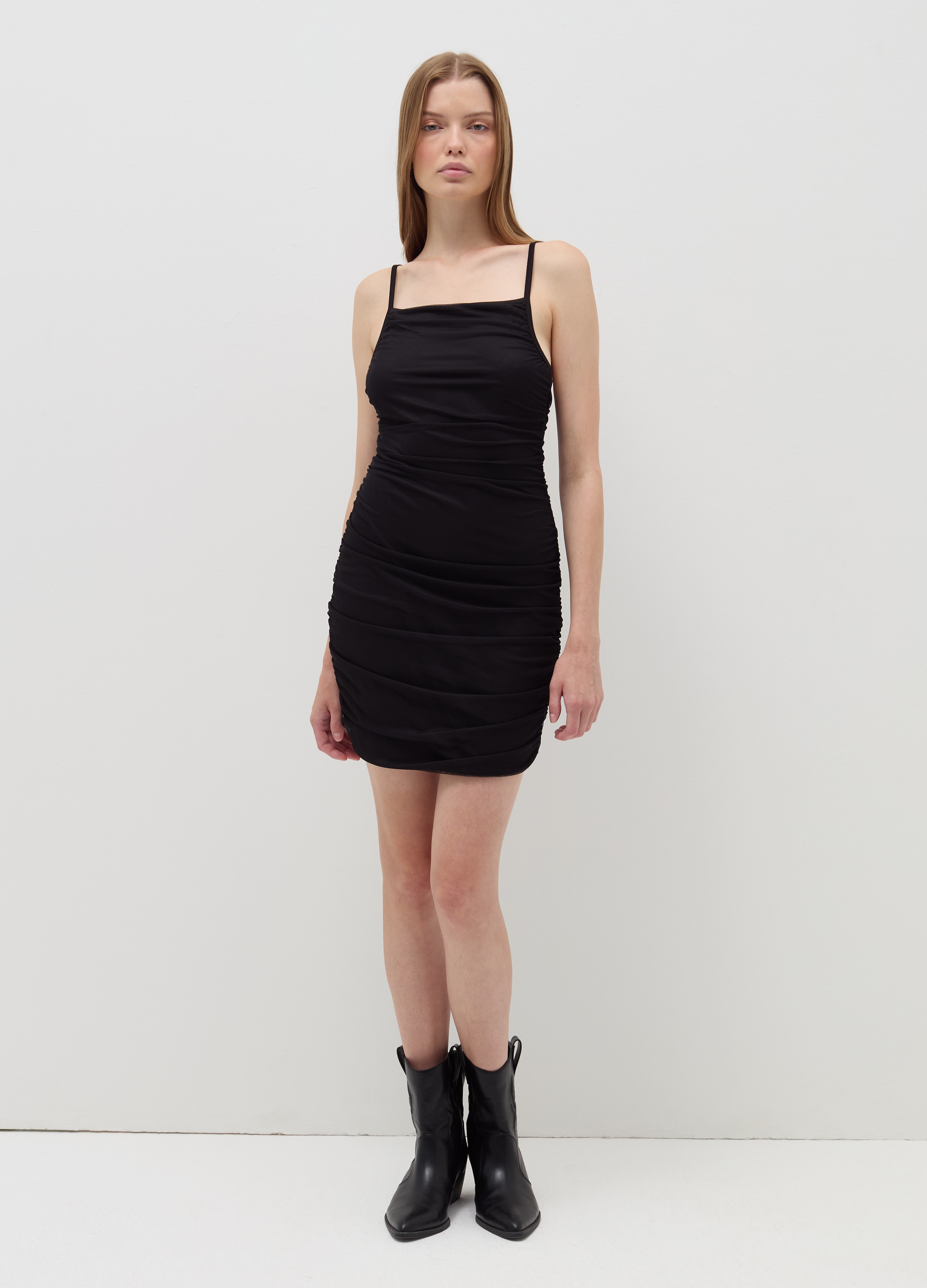 B.ANGEL, Vestito Corto In Mesh Con Arricciatura, Donna, Nero, Taglia: XS