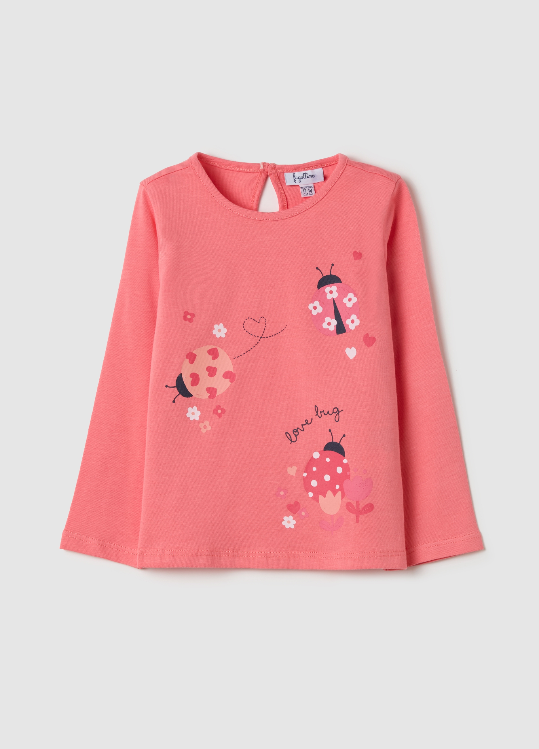 FAGOTTINO, Camiseta De Manga Larga Con Estampado, Niña, Rosa coral, Talla: 30-36