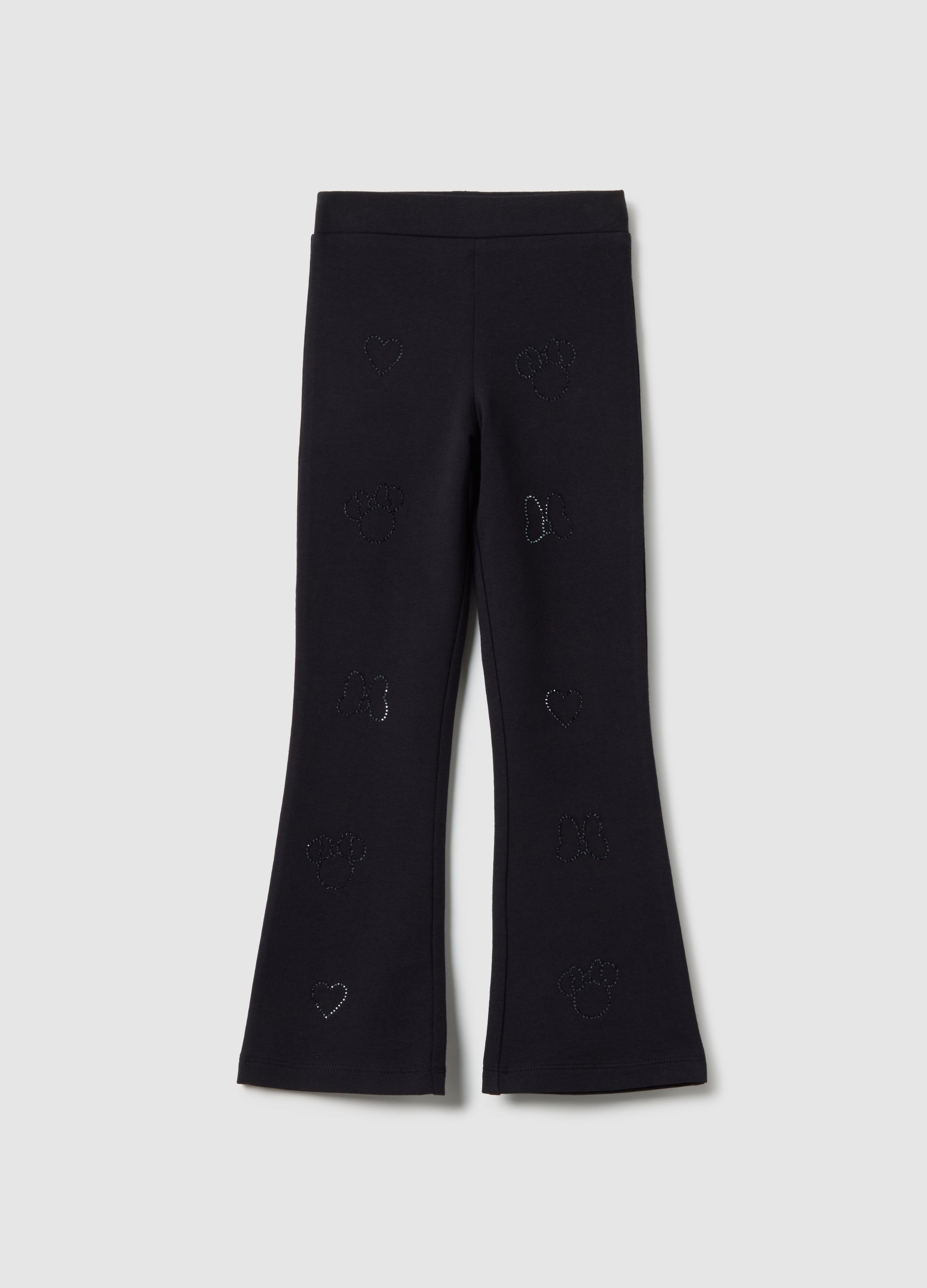 DISNEY, Treggings Neri Da Bambina In Cotone Elasticizzato Flare Fit Con Strass, Nero, Taglia: 3-4