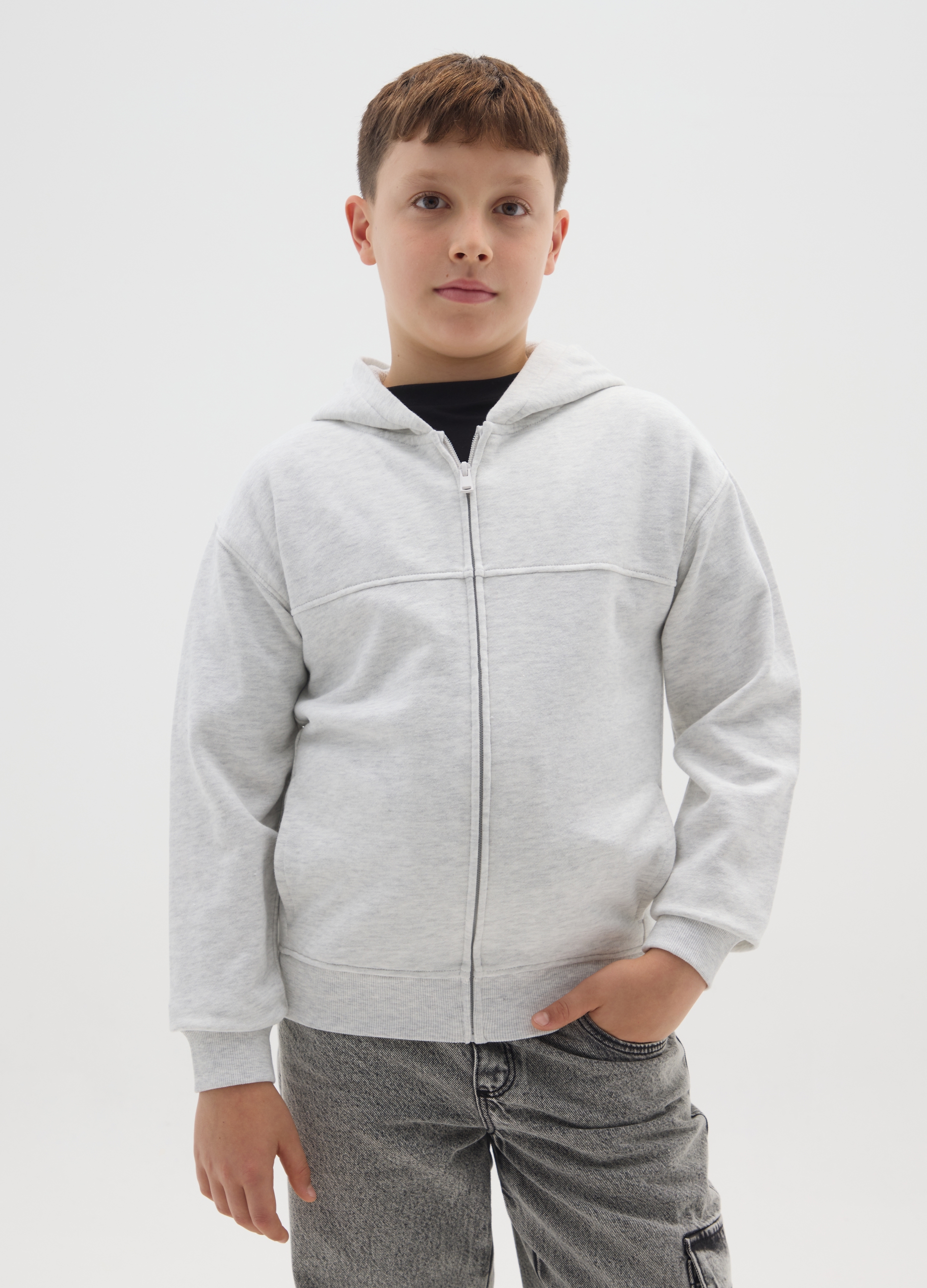 OVS KIDS, Felpa Grigia Da Ragazzo Con Cappuccio In Puro Cotone Regular Fit, Bambino, Grigio, Taglia: 11-12