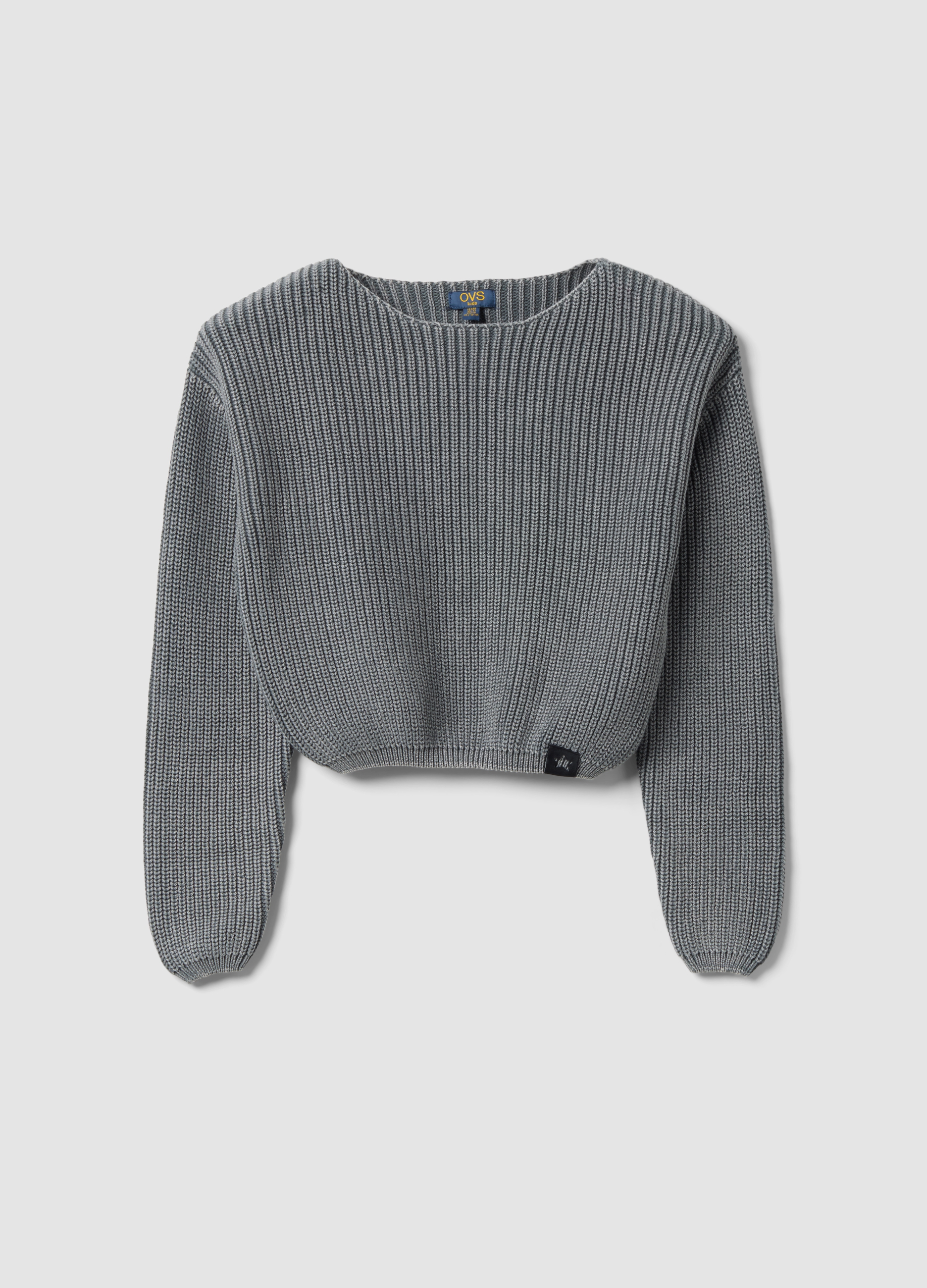OVS KIDS, Maglia Grigia A Coste In Puro Cotone Con Scollo A Barchetta Per Ragazza, Bambina, Grigio, Taglia: 11-12